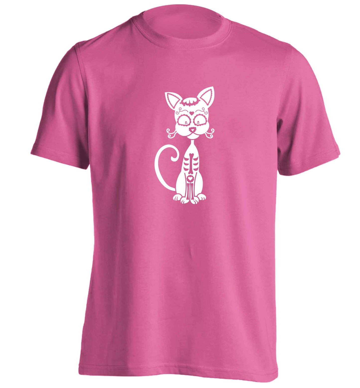 Cat sugar skull adults unisex pink Tshirt 2XL