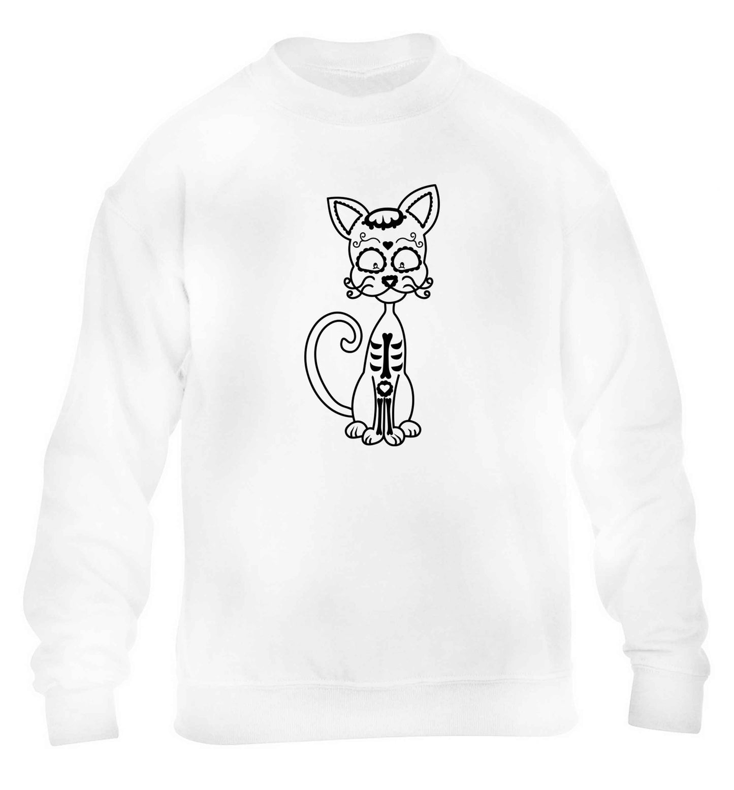 Cat sugar skull children's white sweater 12-13 Years