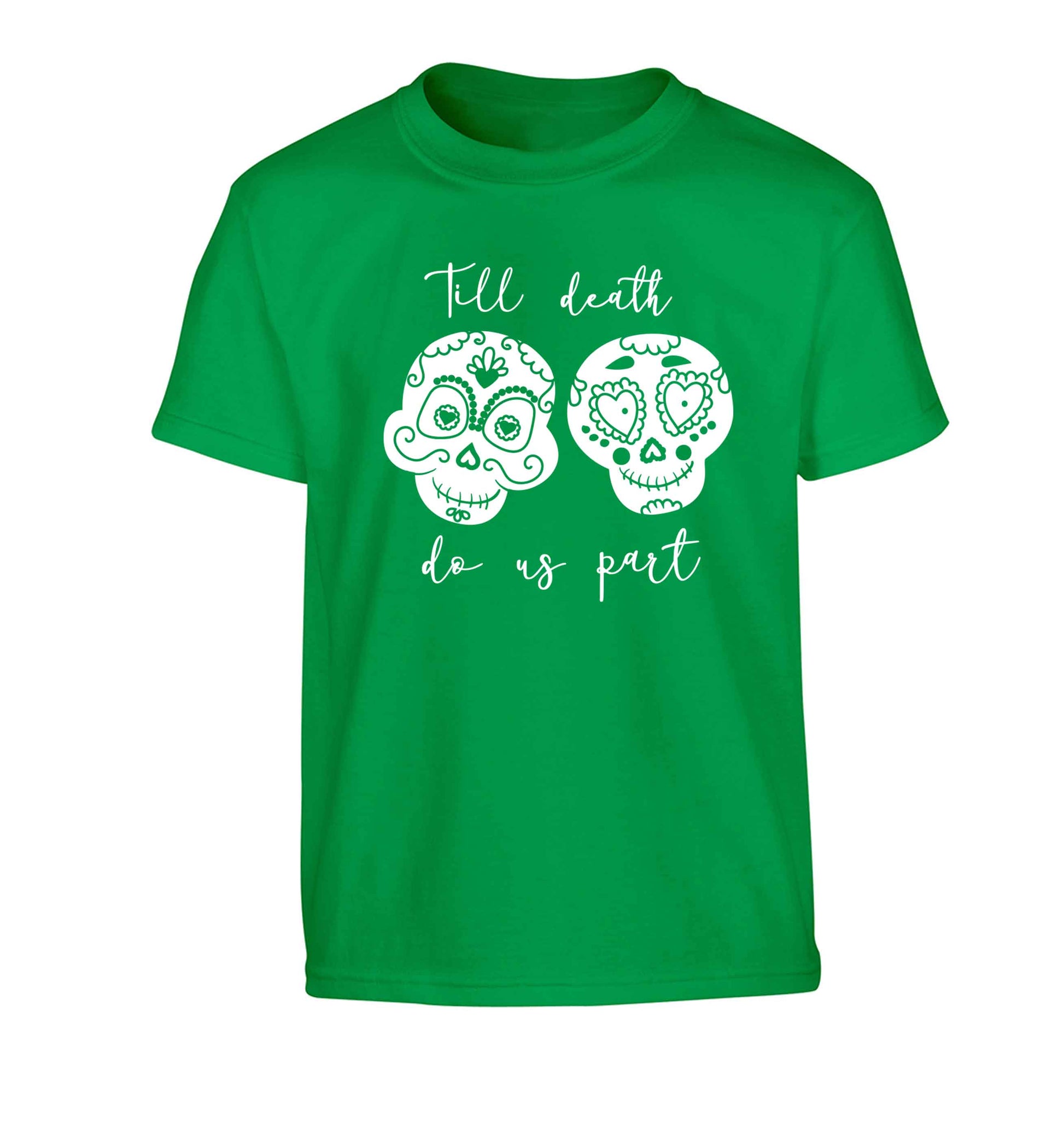 Till death do us part sugar skulls Children's green Tshirt 12-13 Years