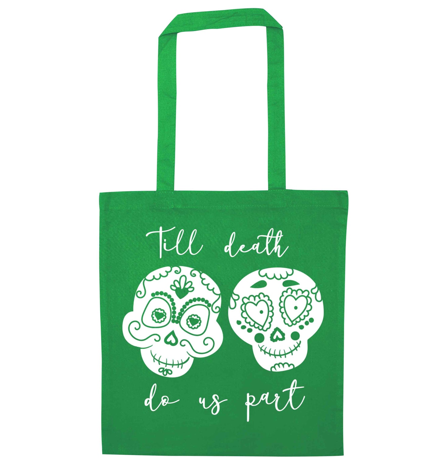 Till death do us part sugar skulls green tote bag