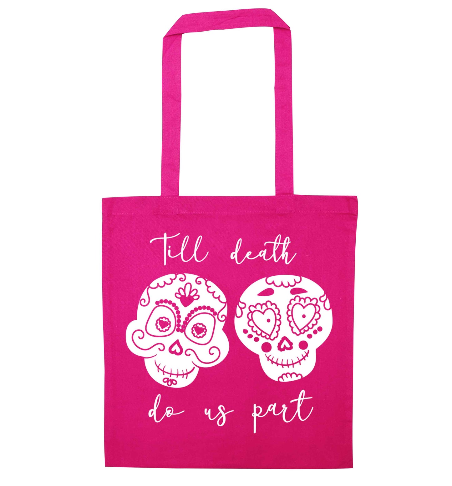 Till death do us part sugar skulls pink tote bag