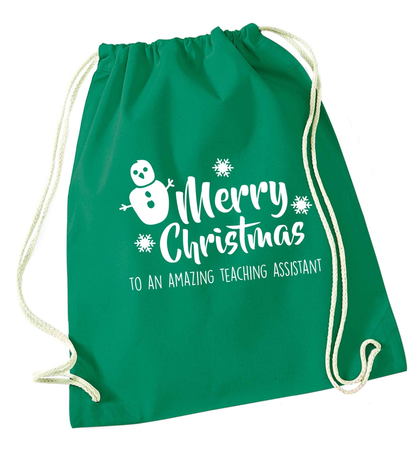Merry christmas to my teacher green drawstring bag