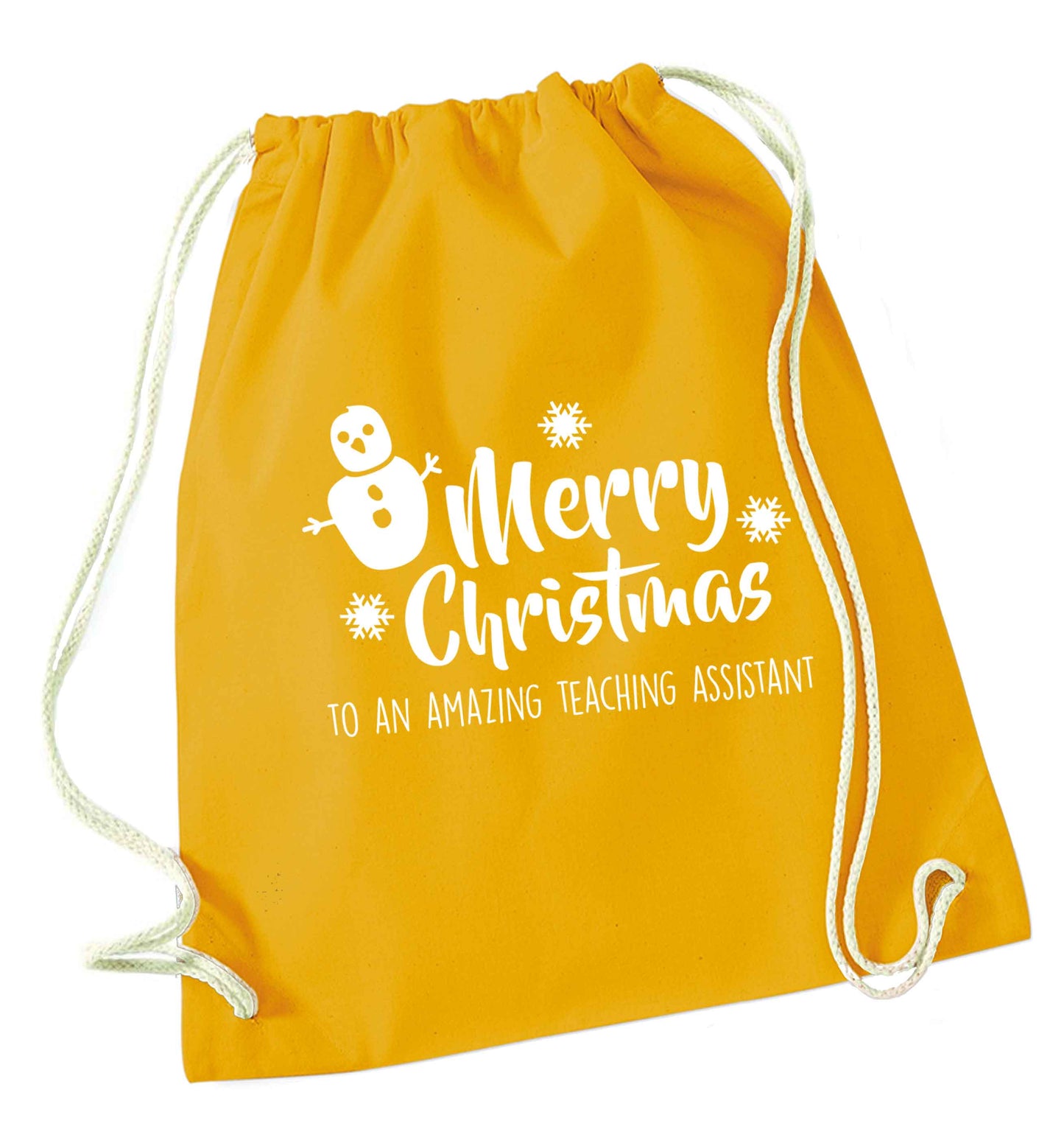 Merry christmas to my teacher mustard drawstring bag