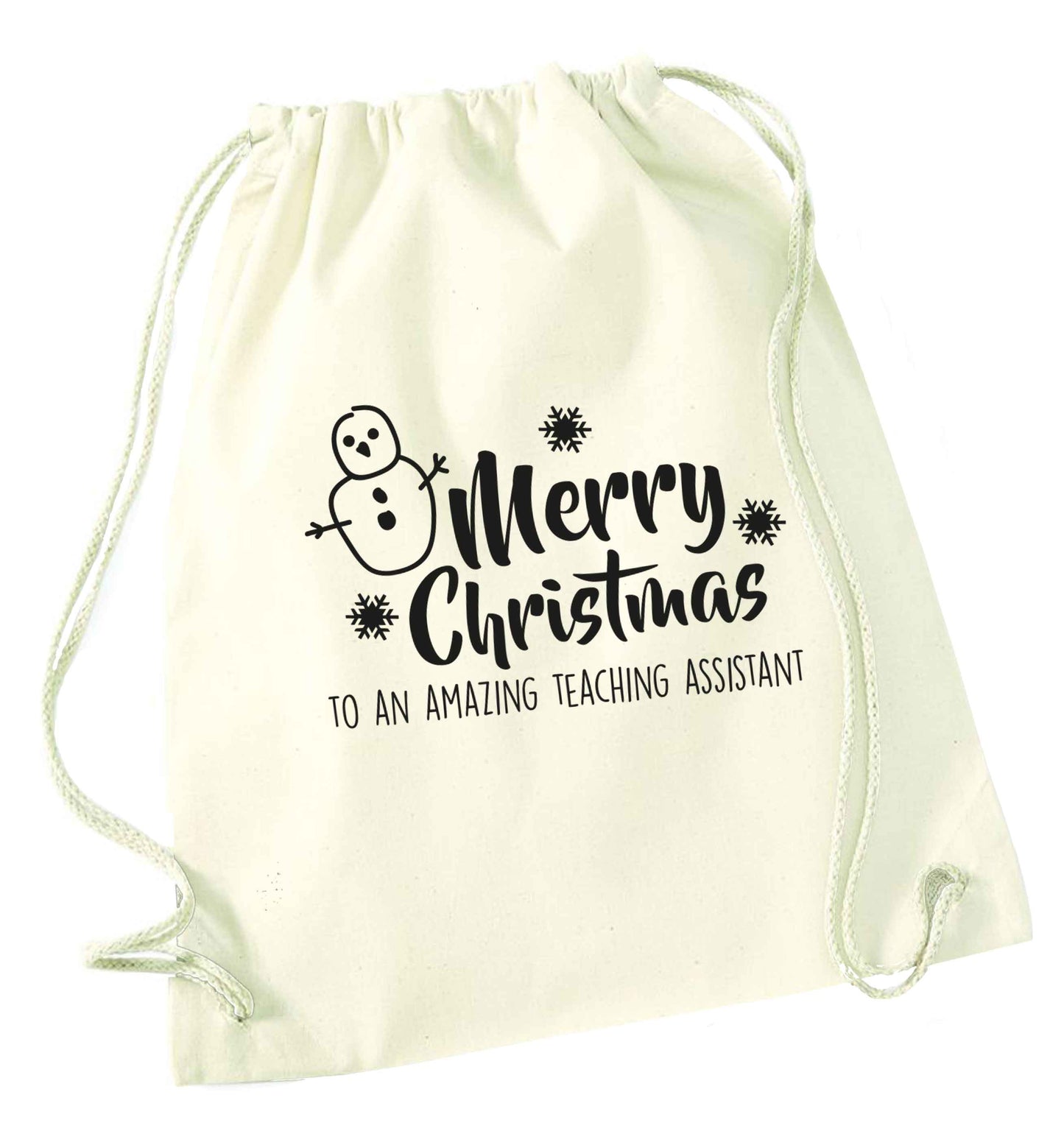Merry christmas to my teacher natural drawstring bag