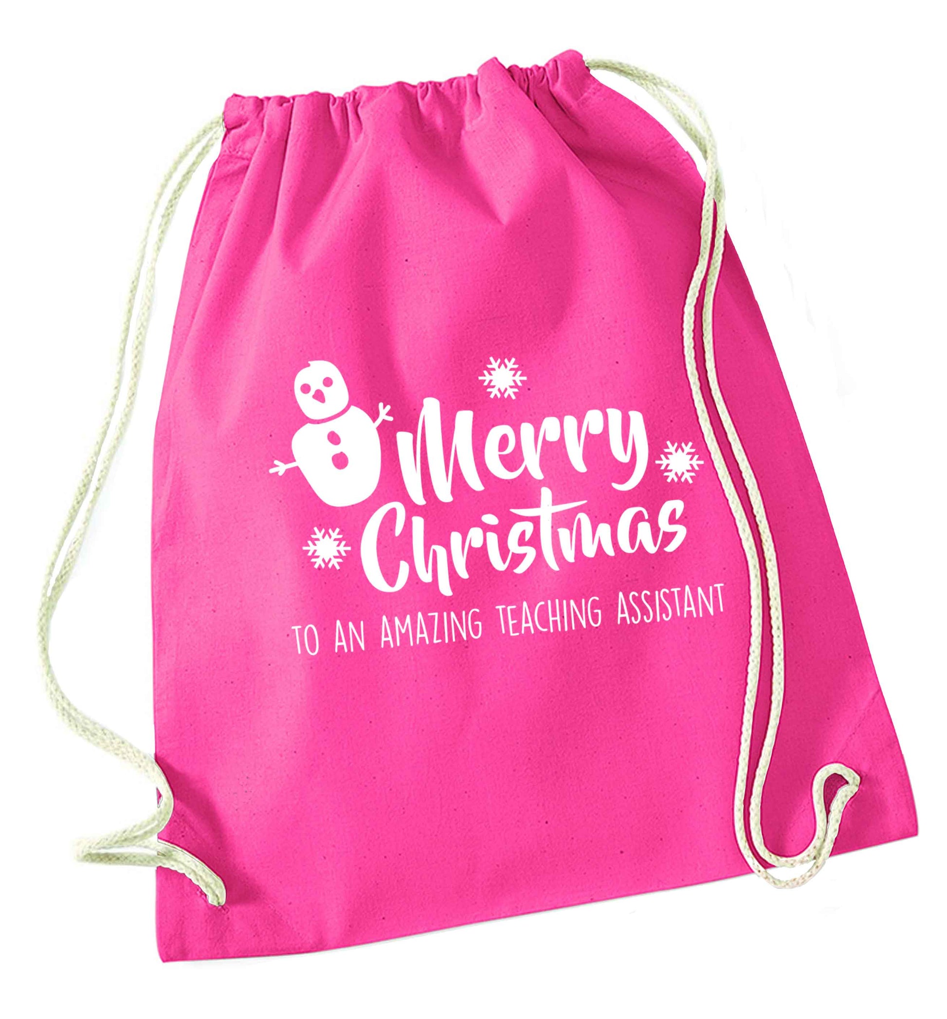Merry christmas to my teacher pink drawstring bag