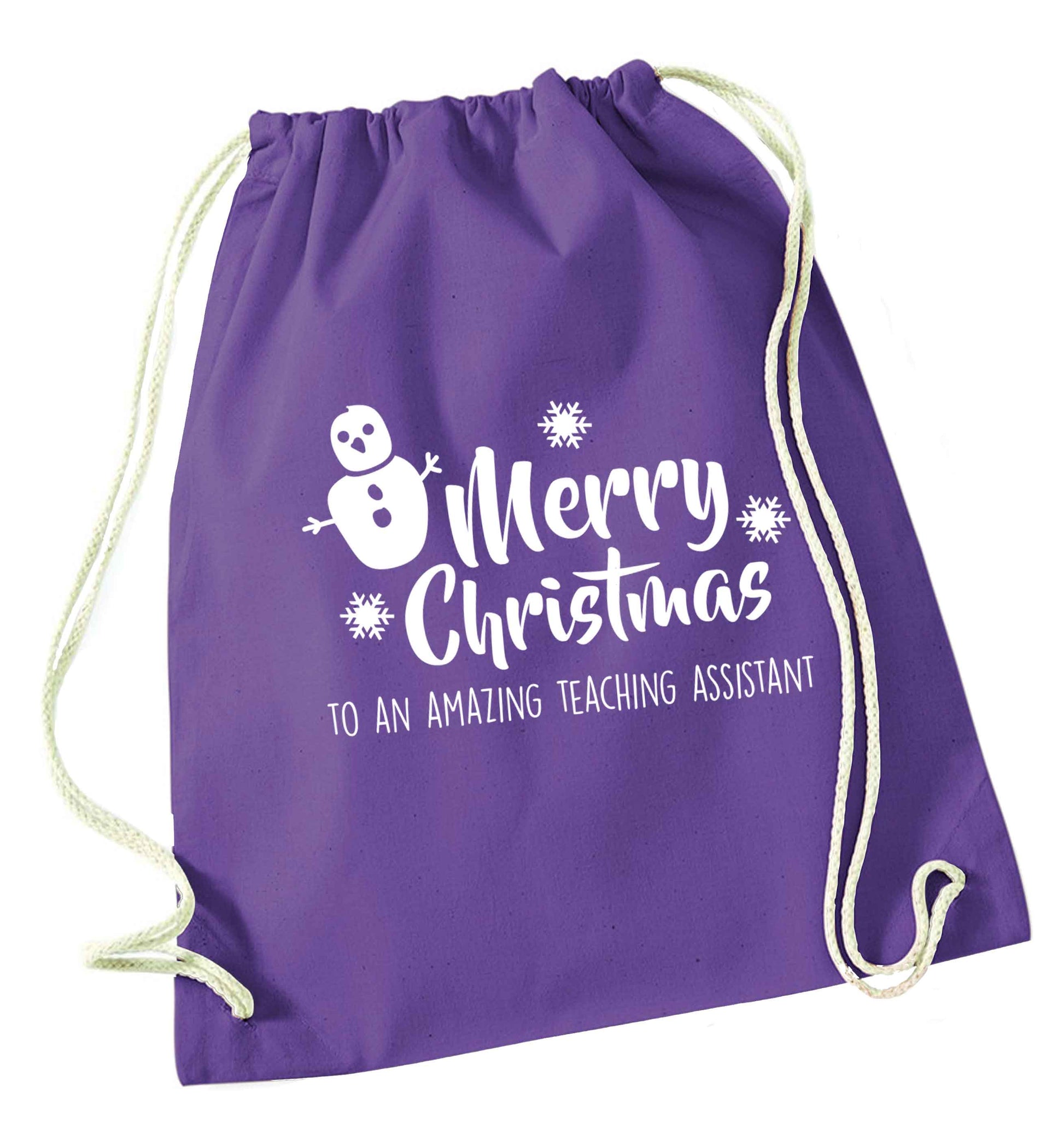 Merry christmas to my teacher purple drawstring bag