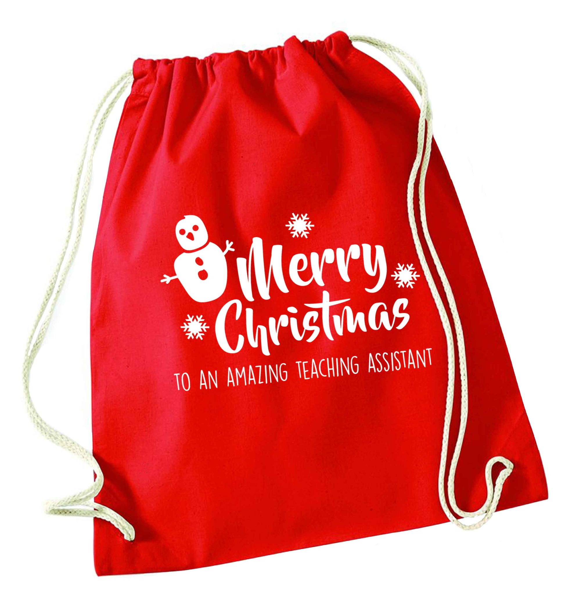 Merry christmas to my teacher red drawstring bag 
