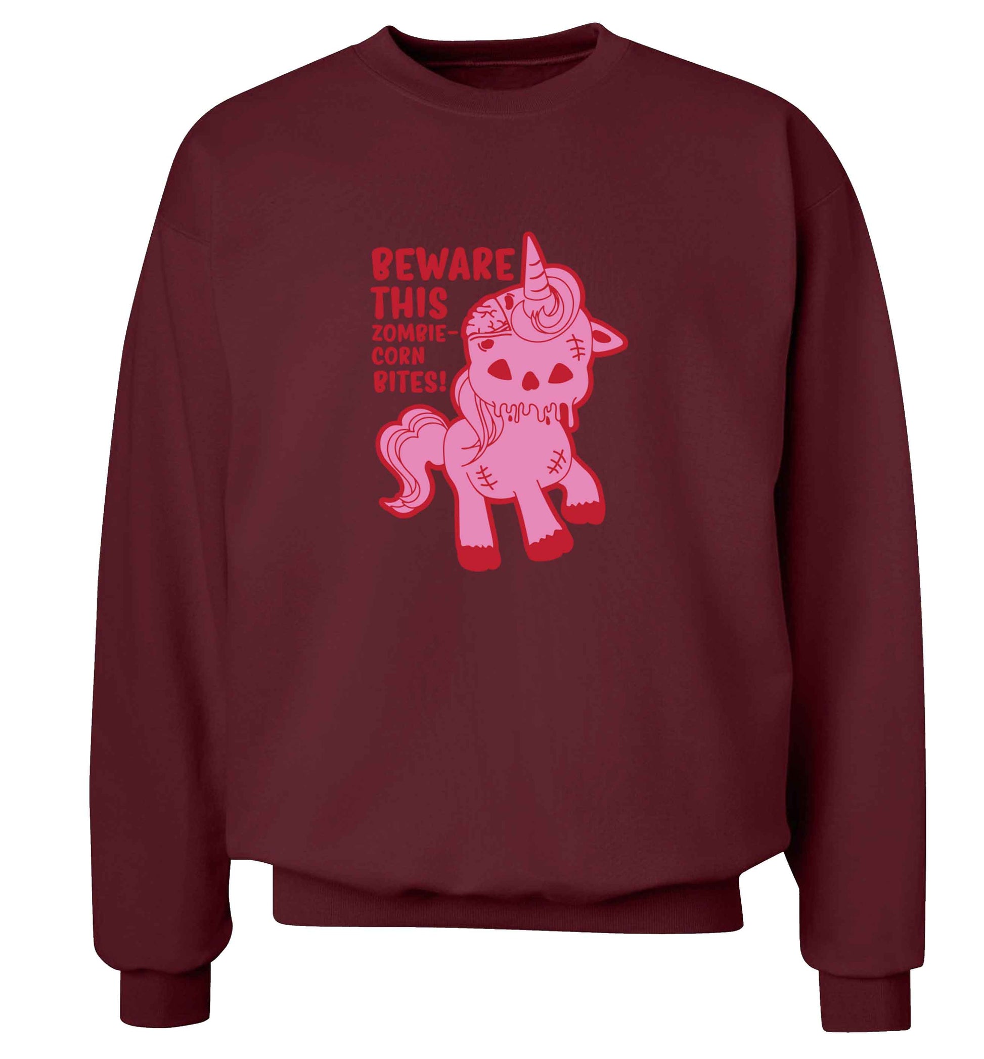 Beware this zombiecorn bites adult's unisex maroon sweater 2XL