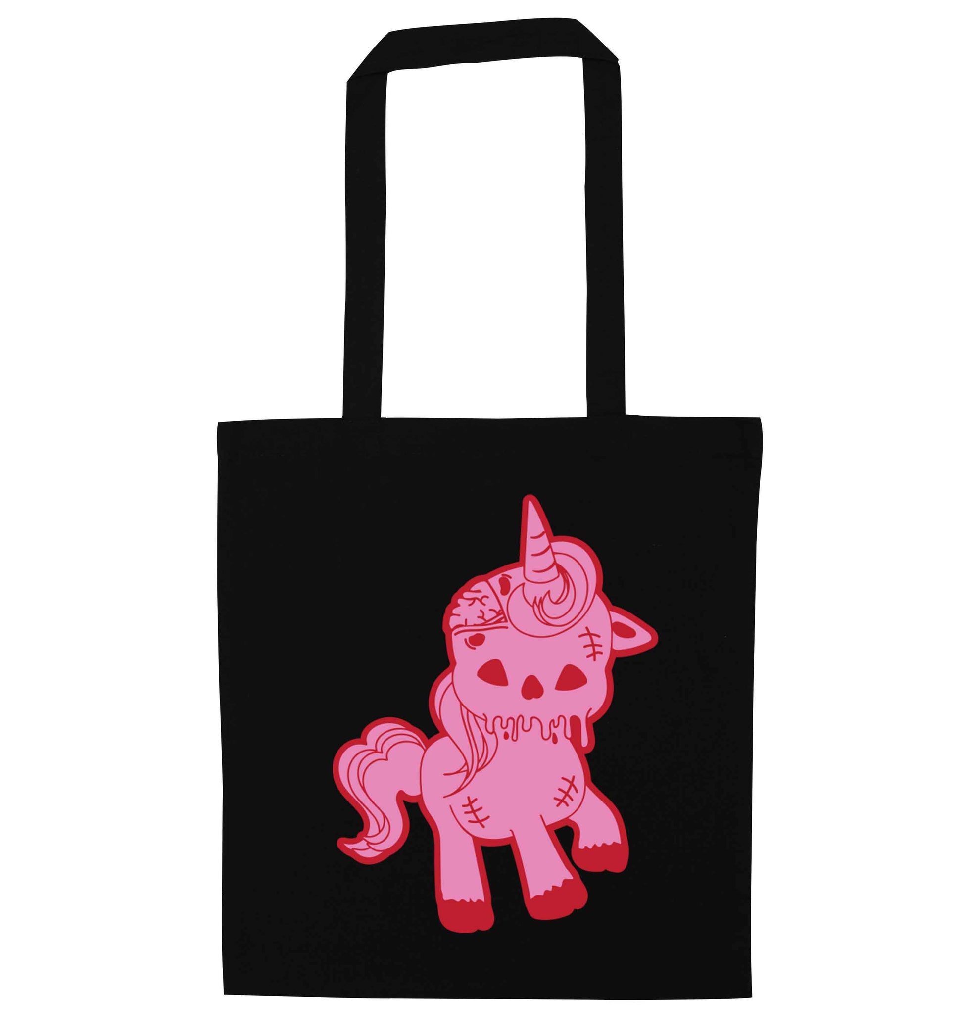 Zombie unicorn zombiecorn black tote bag