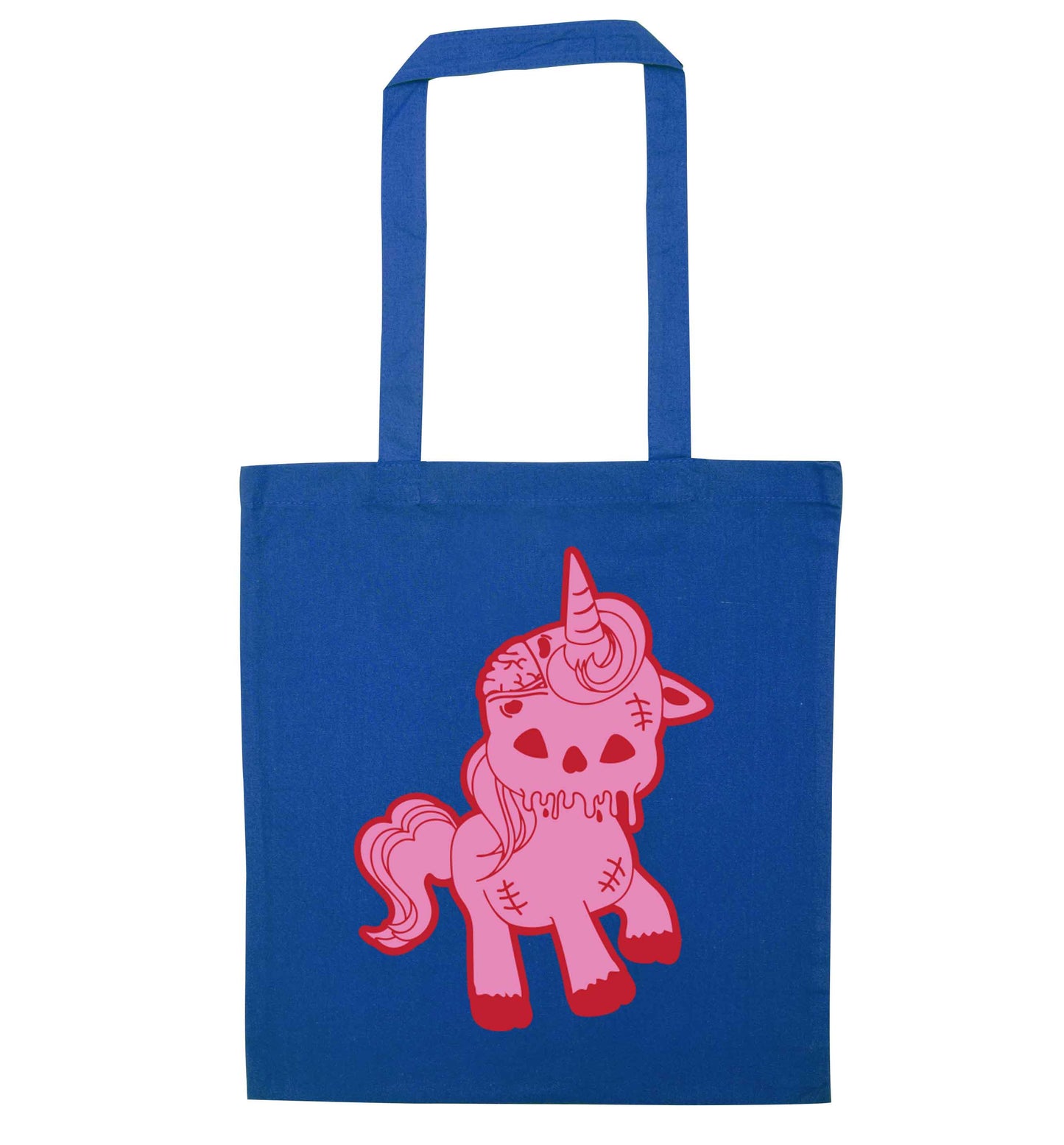 Zombie unicorn zombiecorn blue tote bag