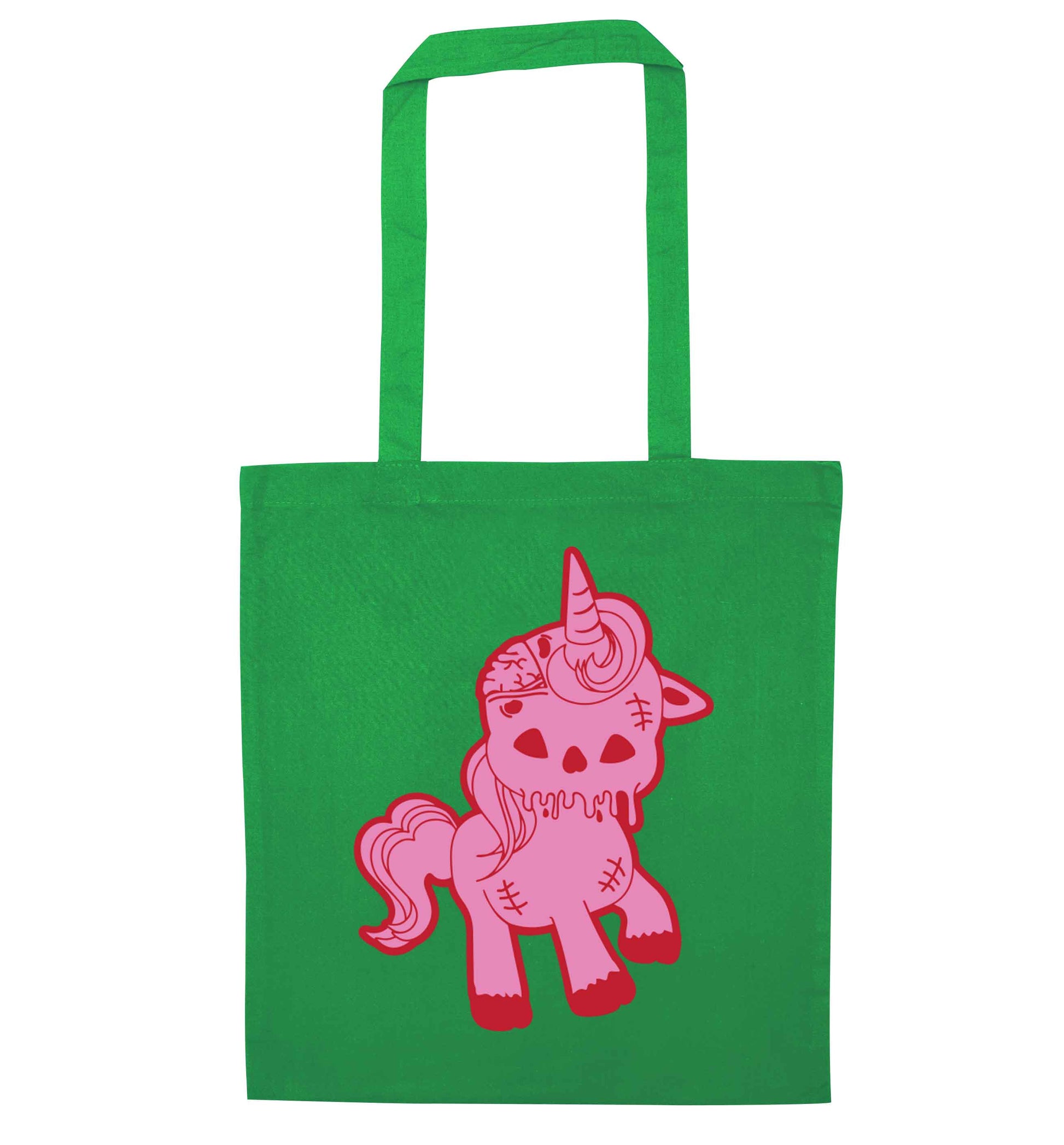 Zombie unicorn zombiecorn green tote bag