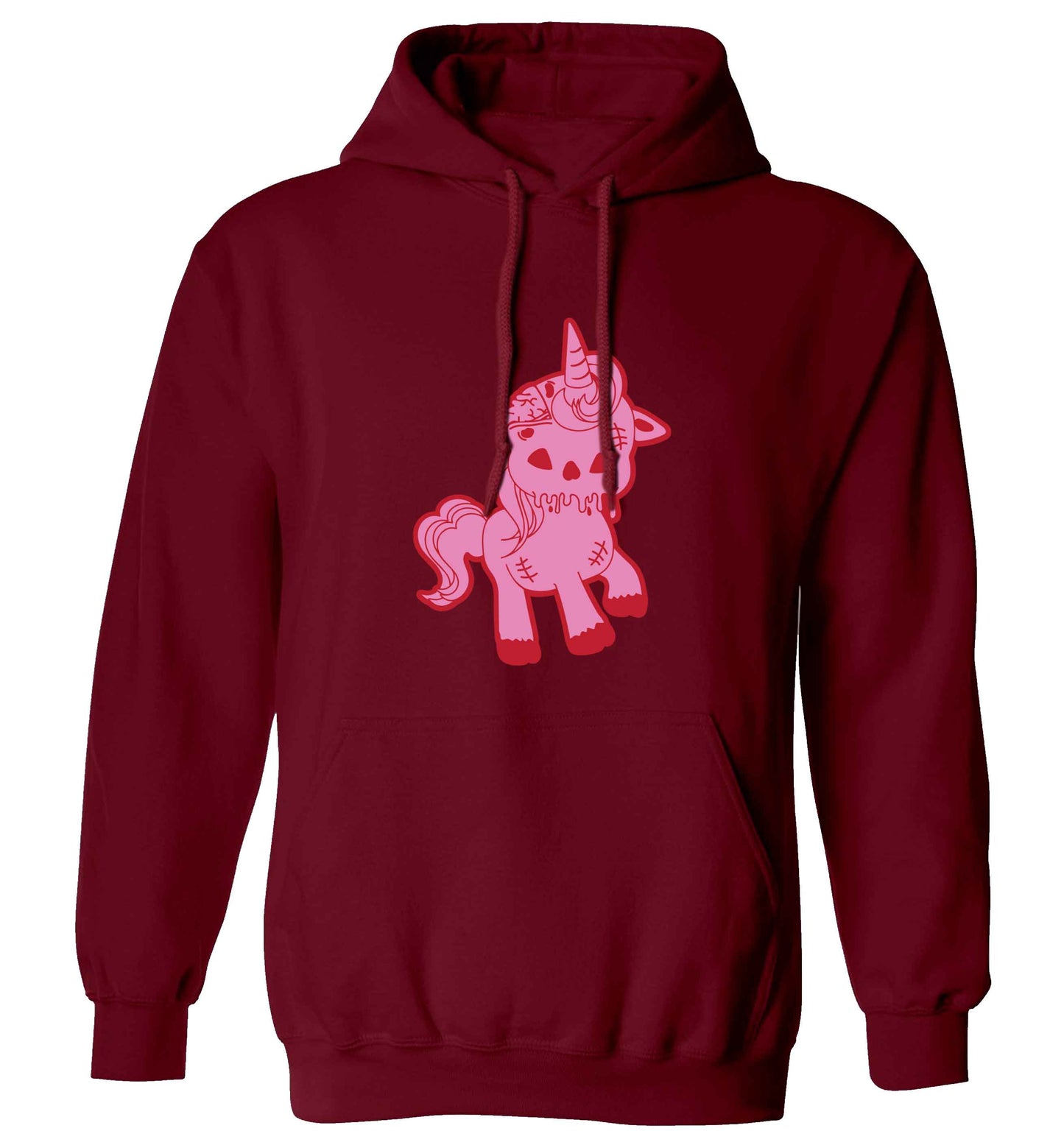 Zombie unicorn zombiecorn adults unisex maroon hoodie 2XL