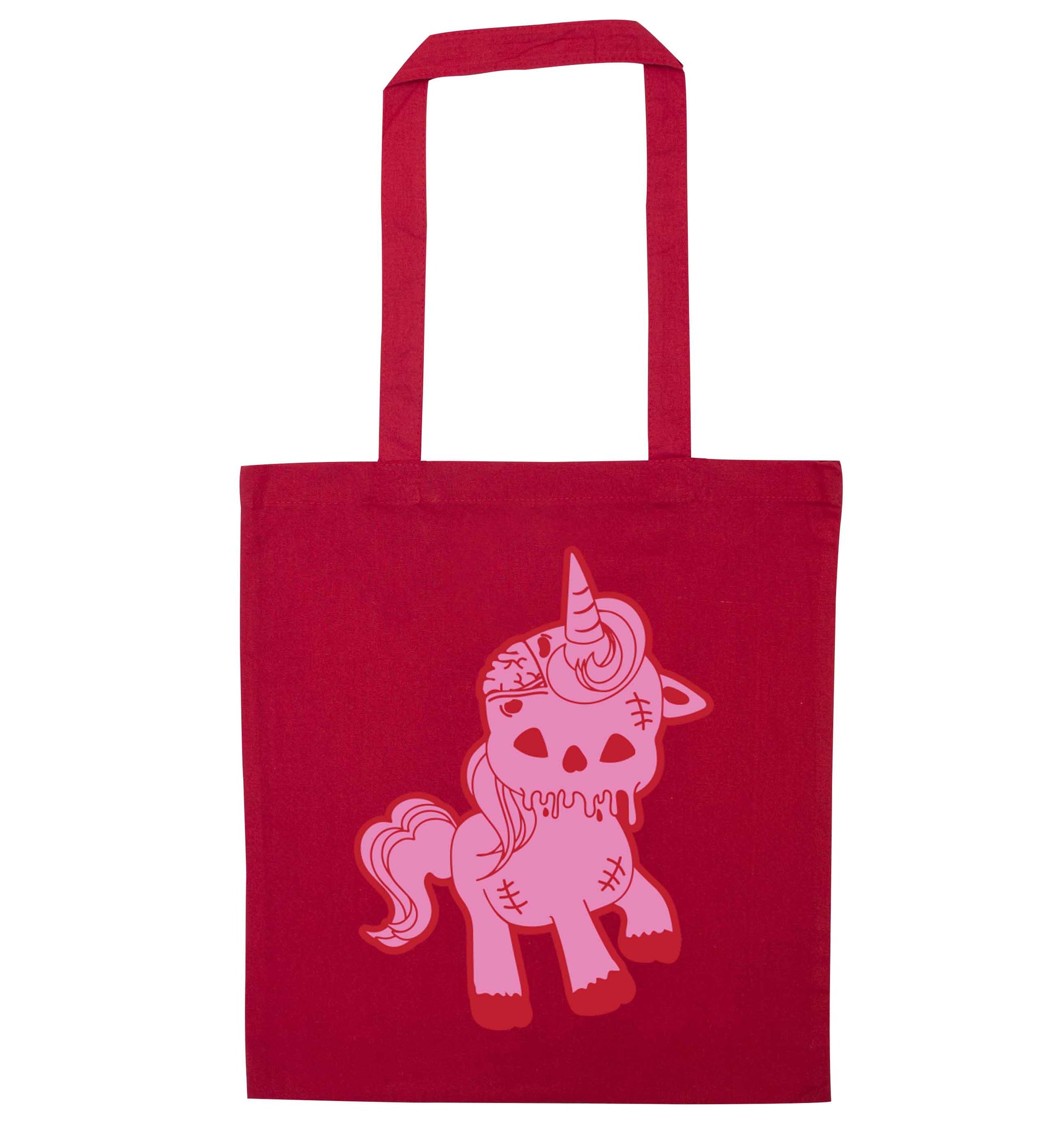Zombie unicorn zombiecorn red tote bag