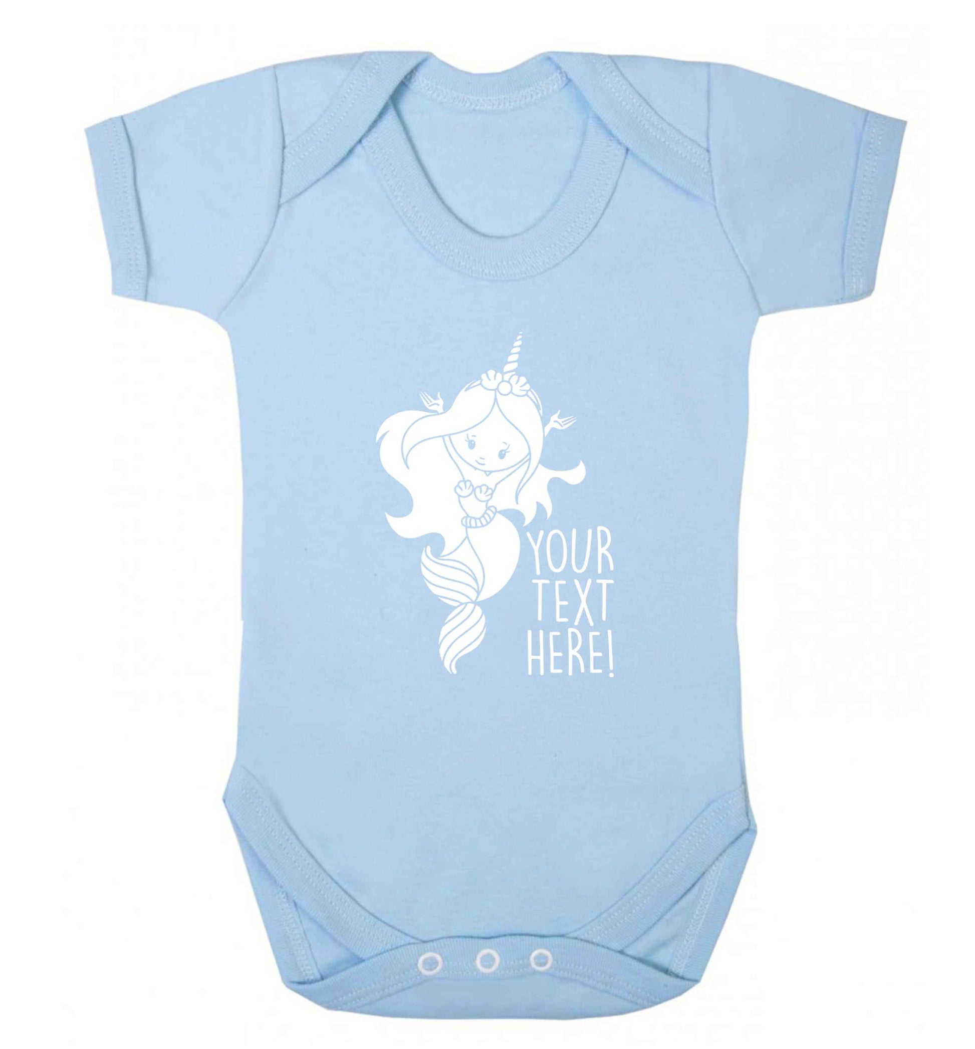 Mermaid with unicorn headband any text baby vest pale blue 18-24 months