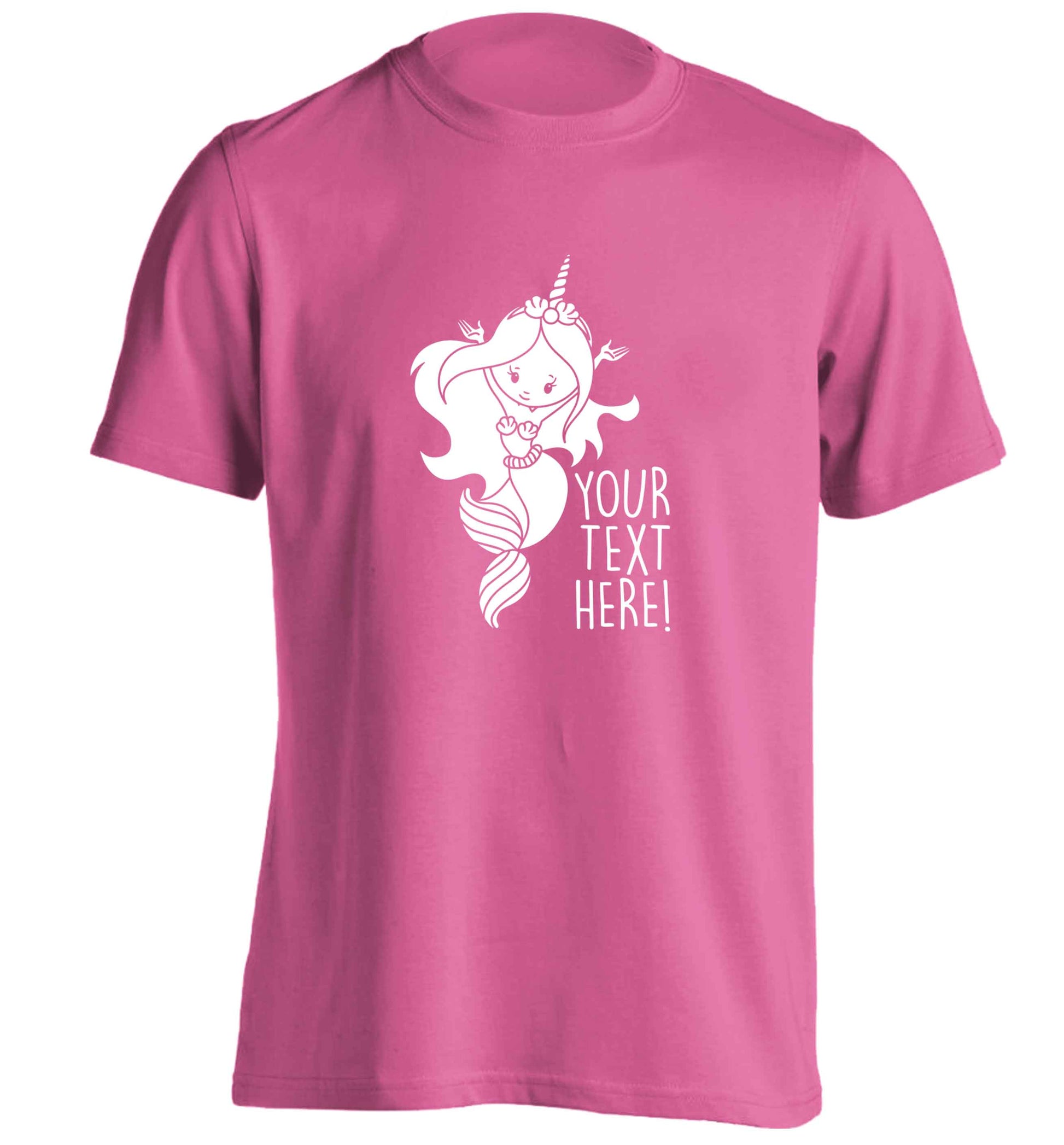 Mermaid with unicorn headband any text adults unisex pink Tshirt 2XL