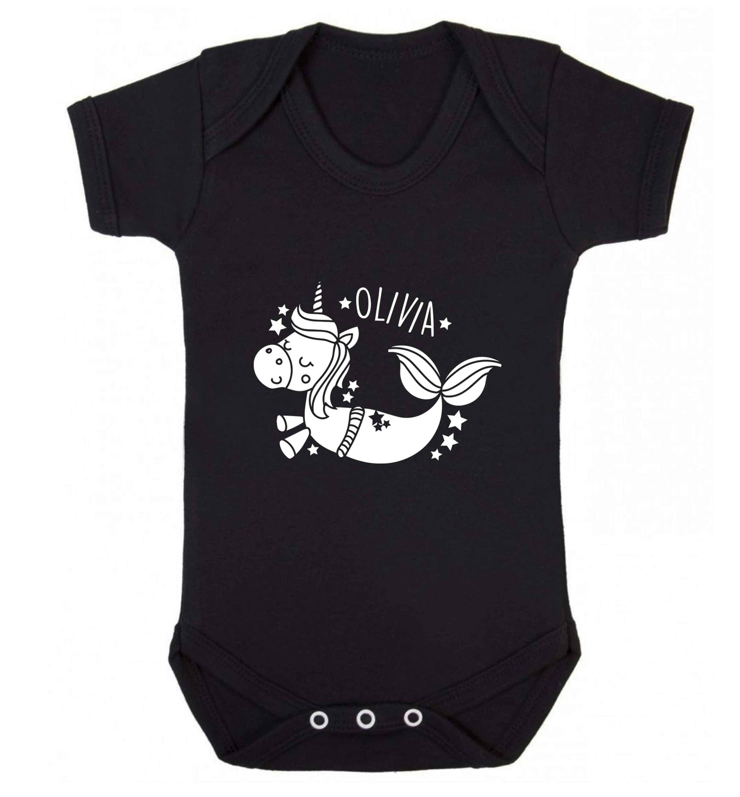 Unicorn mermaid - any name baby vest black 18-24 months