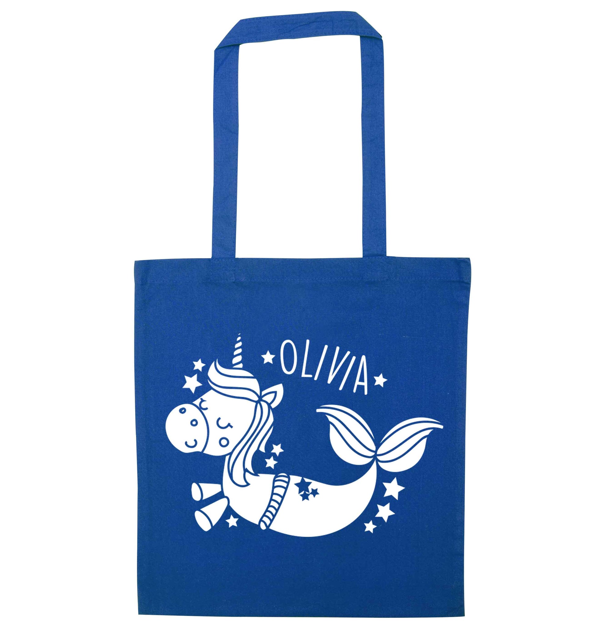 Unicorn mermaid - any name blue tote bag