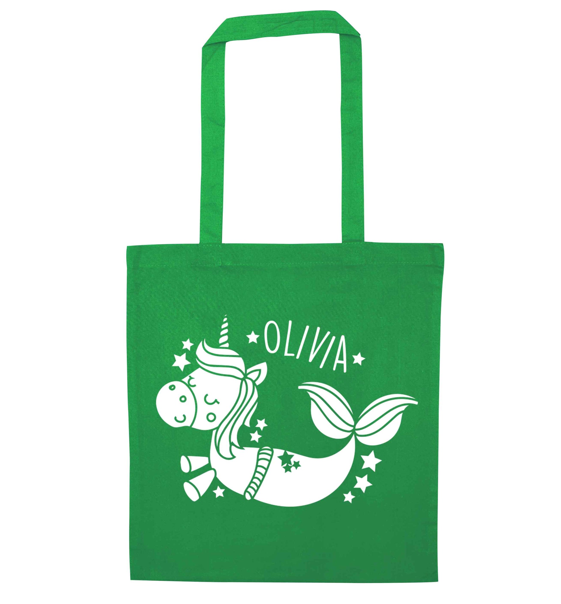 Unicorn mermaid - any name green tote bag