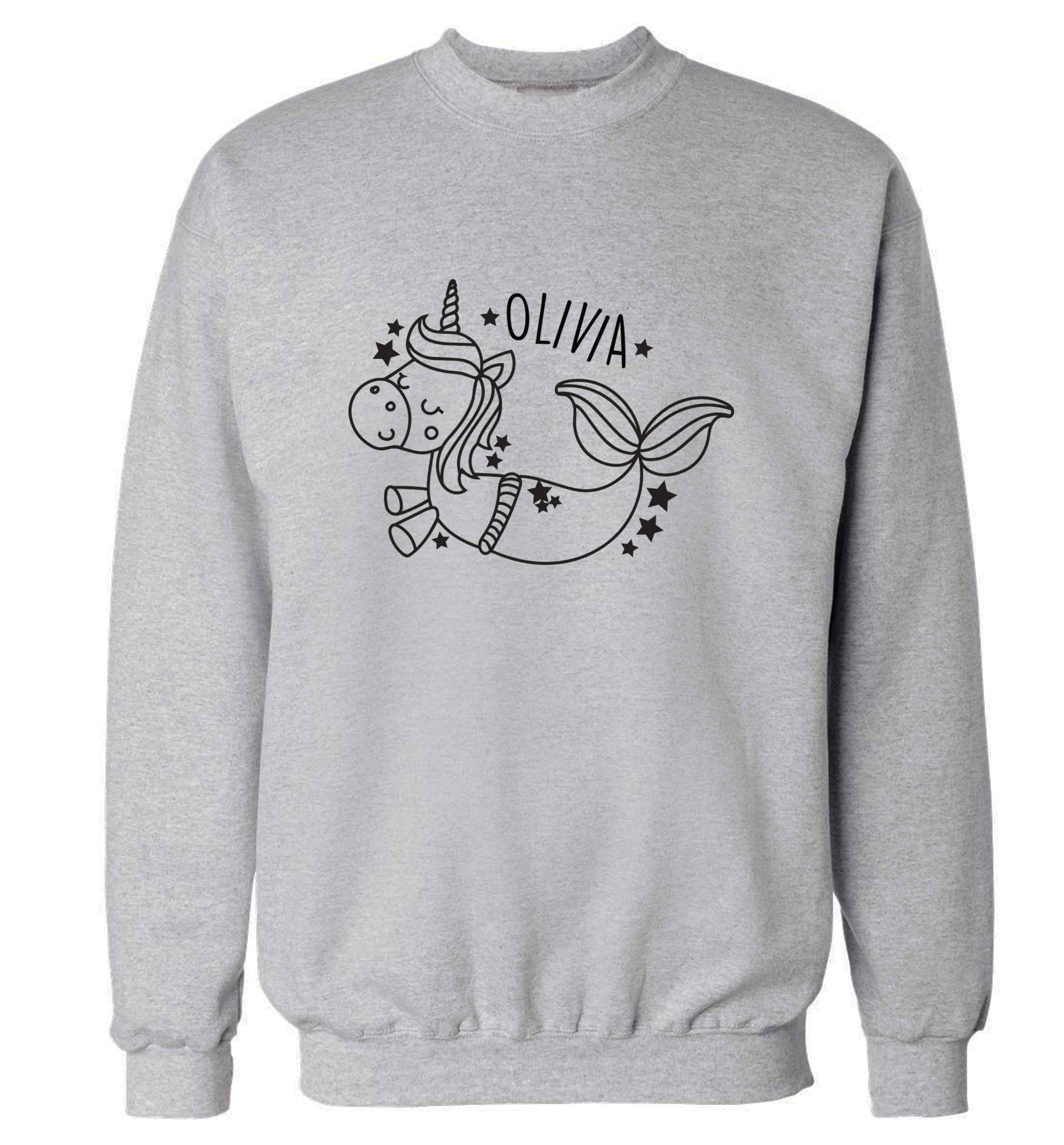 Unicorn mermaid - any name adult's unisex grey sweater 2XL