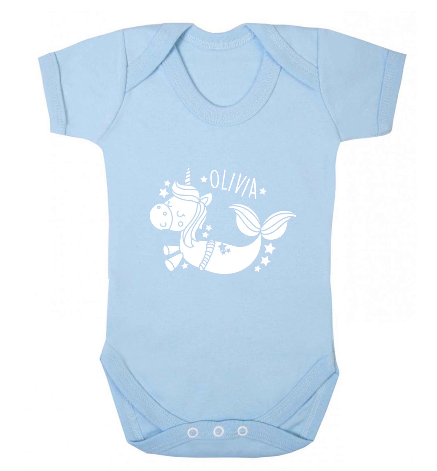 Unicorn mermaid - any name baby vest pale blue 18-24 months