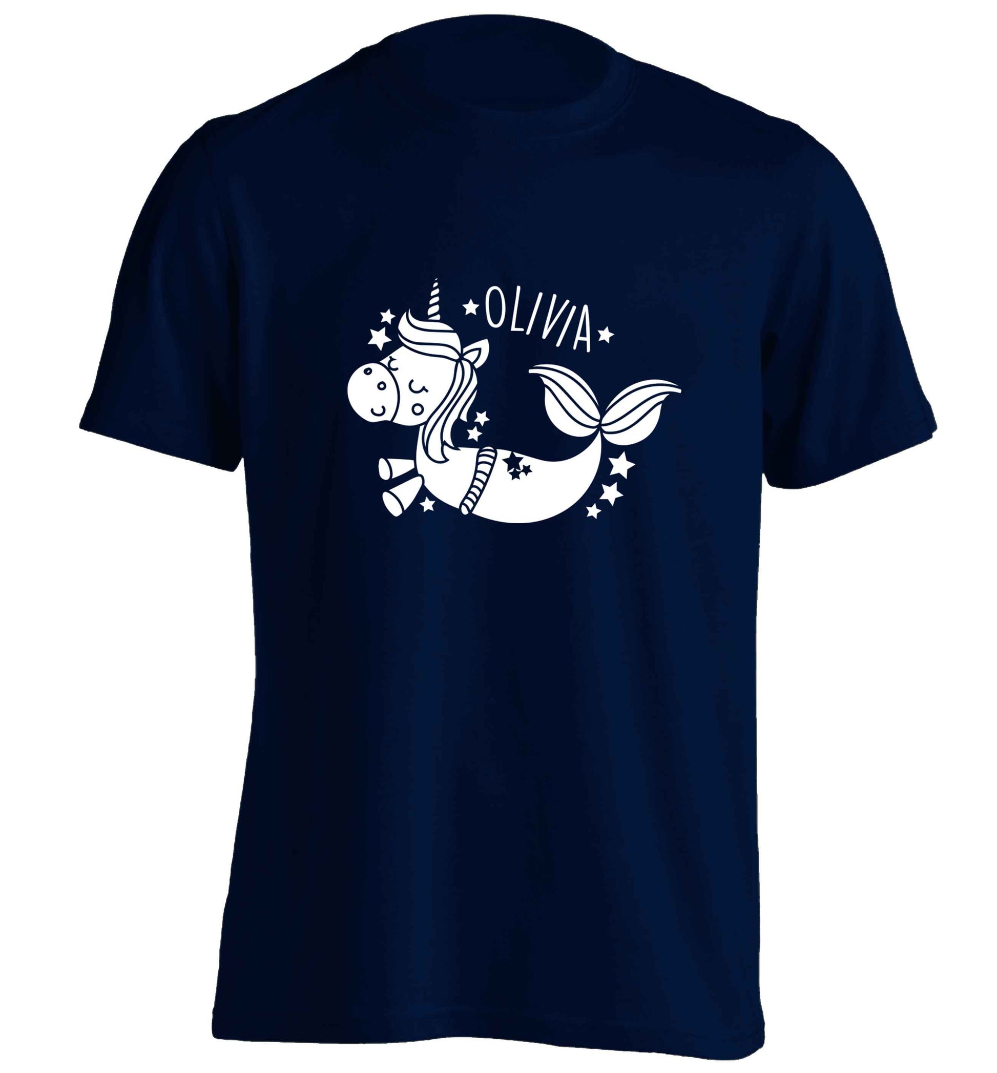 Unicorn mermaid - any name adults unisex navy Tshirt 2XL