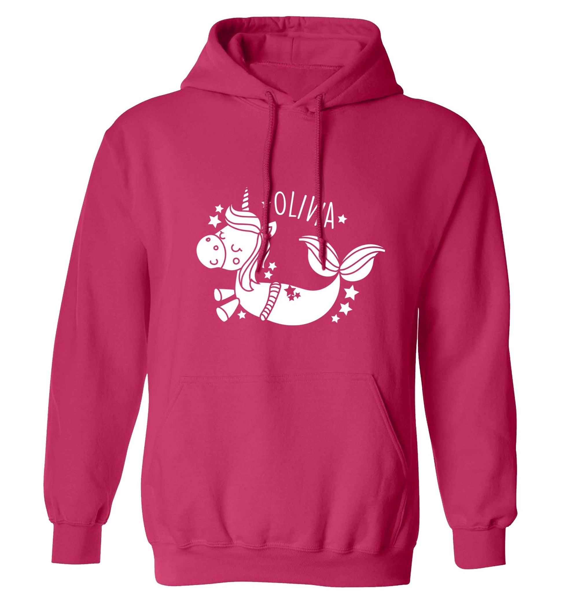 Unicorn mermaid - any name adults unisex pink hoodie 2XL