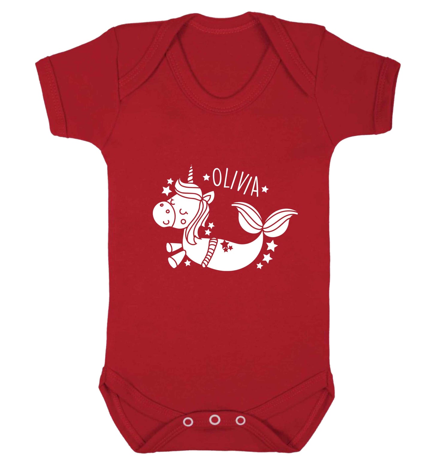 Unicorn mermaid - any name baby vest red 18-24 months