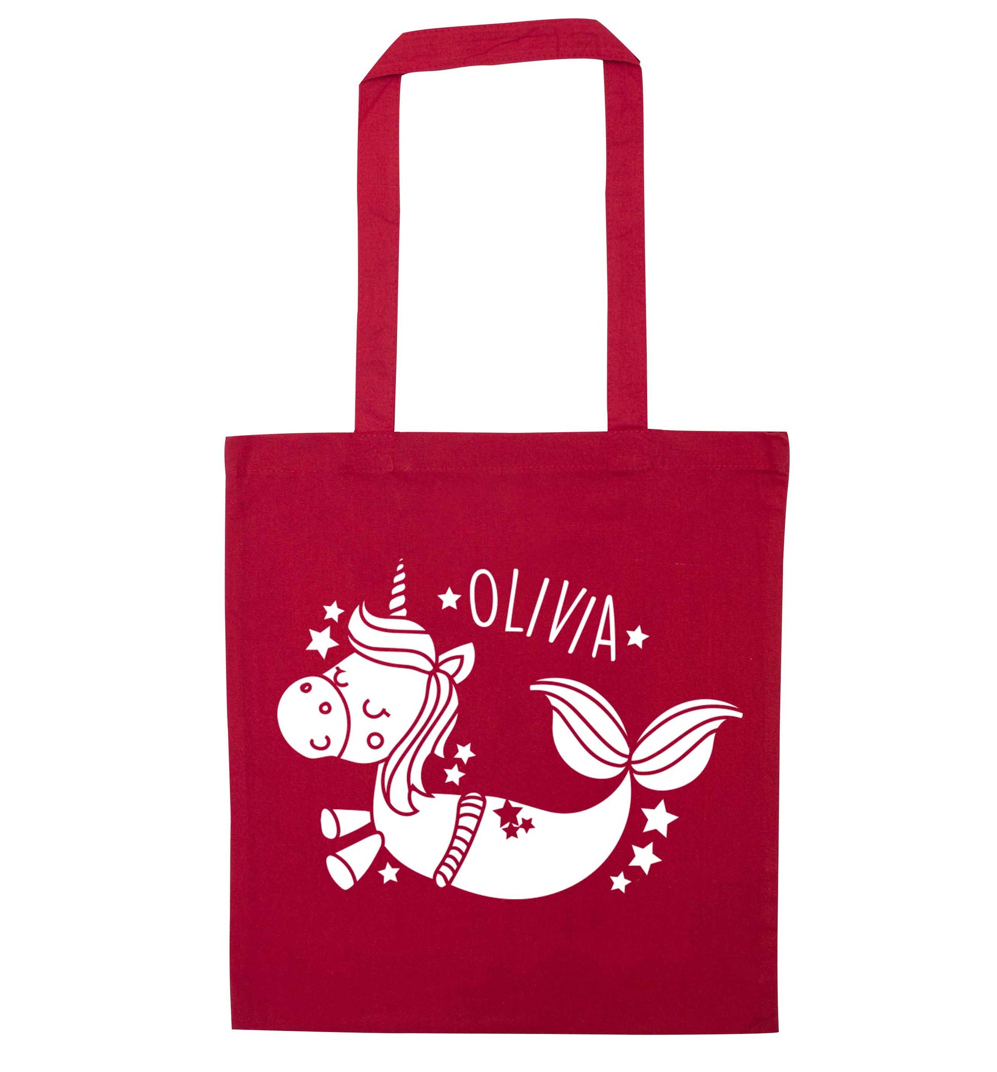 Unicorn mermaid - any name red tote bag