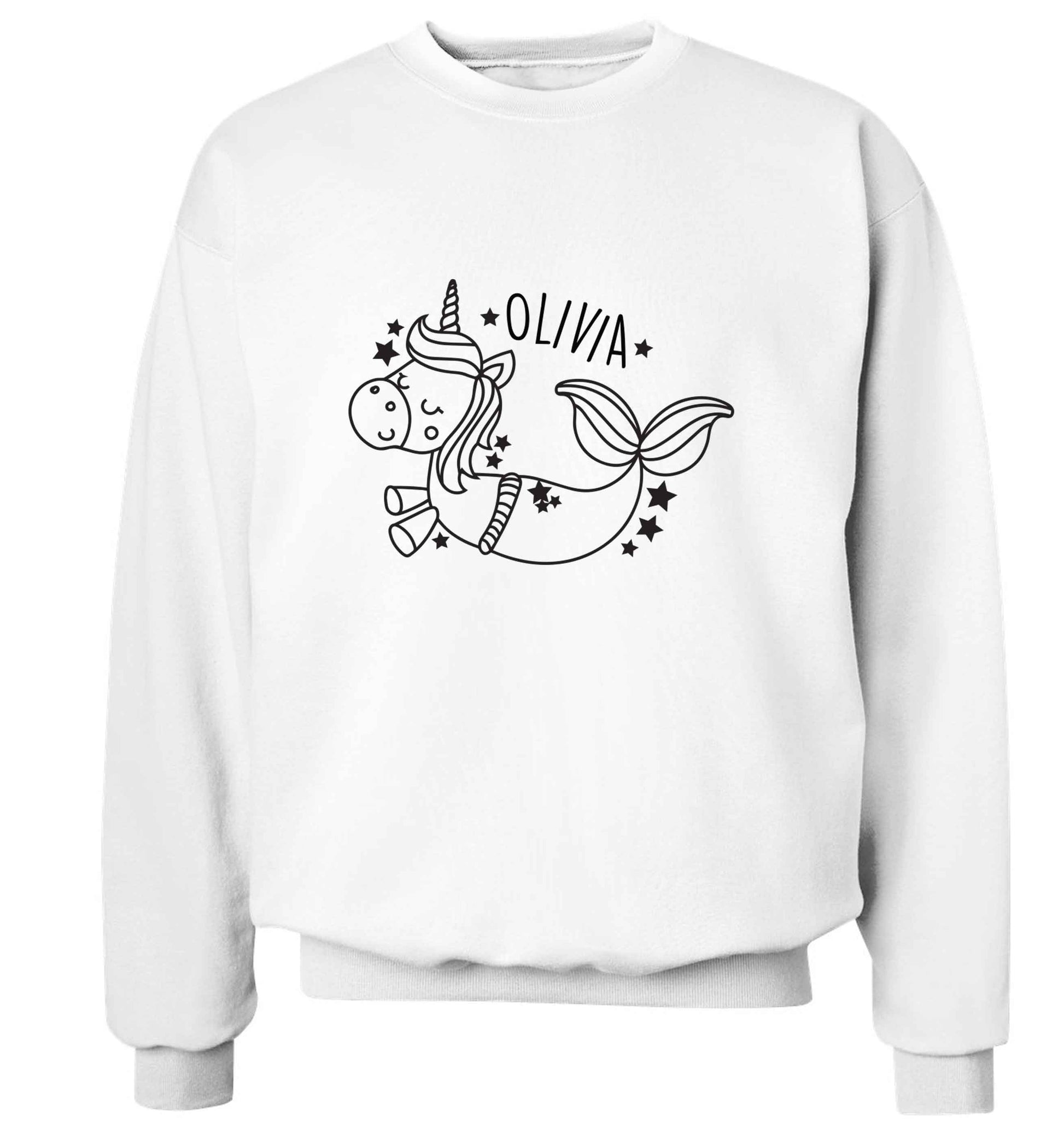 Unicorn mermaid - any name adult's unisex white sweater 2XL