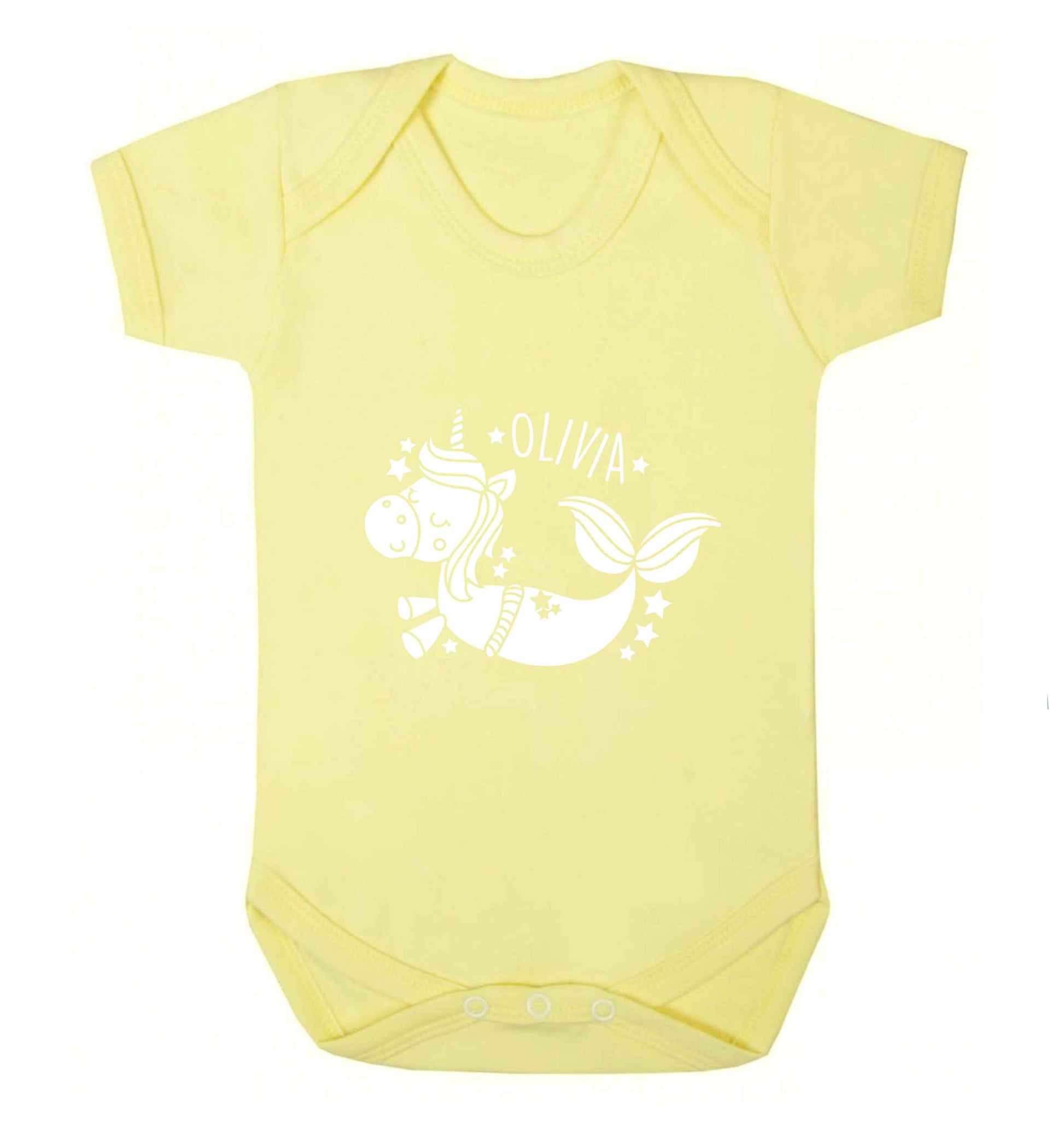 Unicorn mermaid - any name baby vest pale yellow 18-24 months