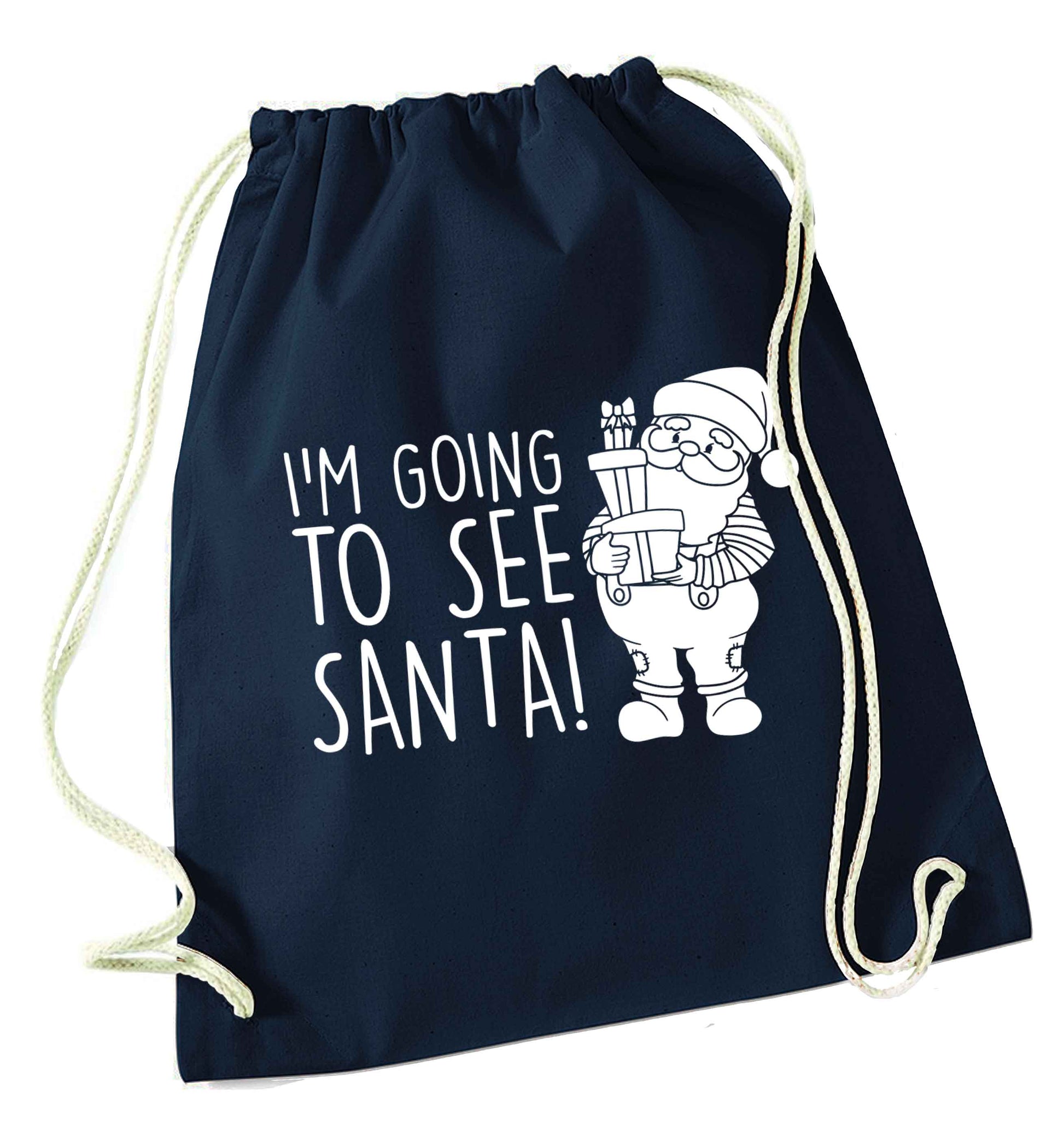 Merry Christmas navy drawstring bag