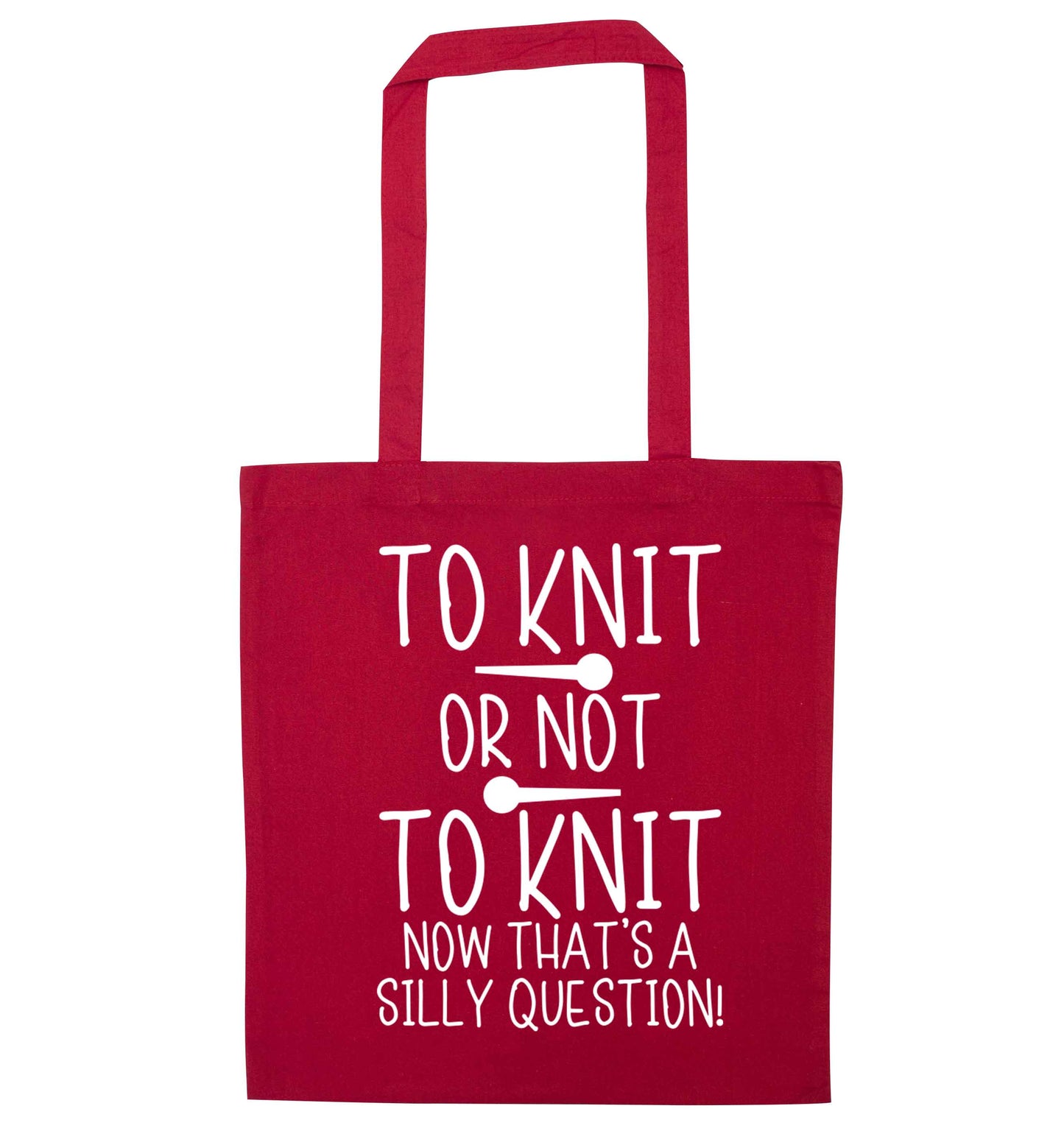 To knit or not to knit now that's a silly question red tote bag