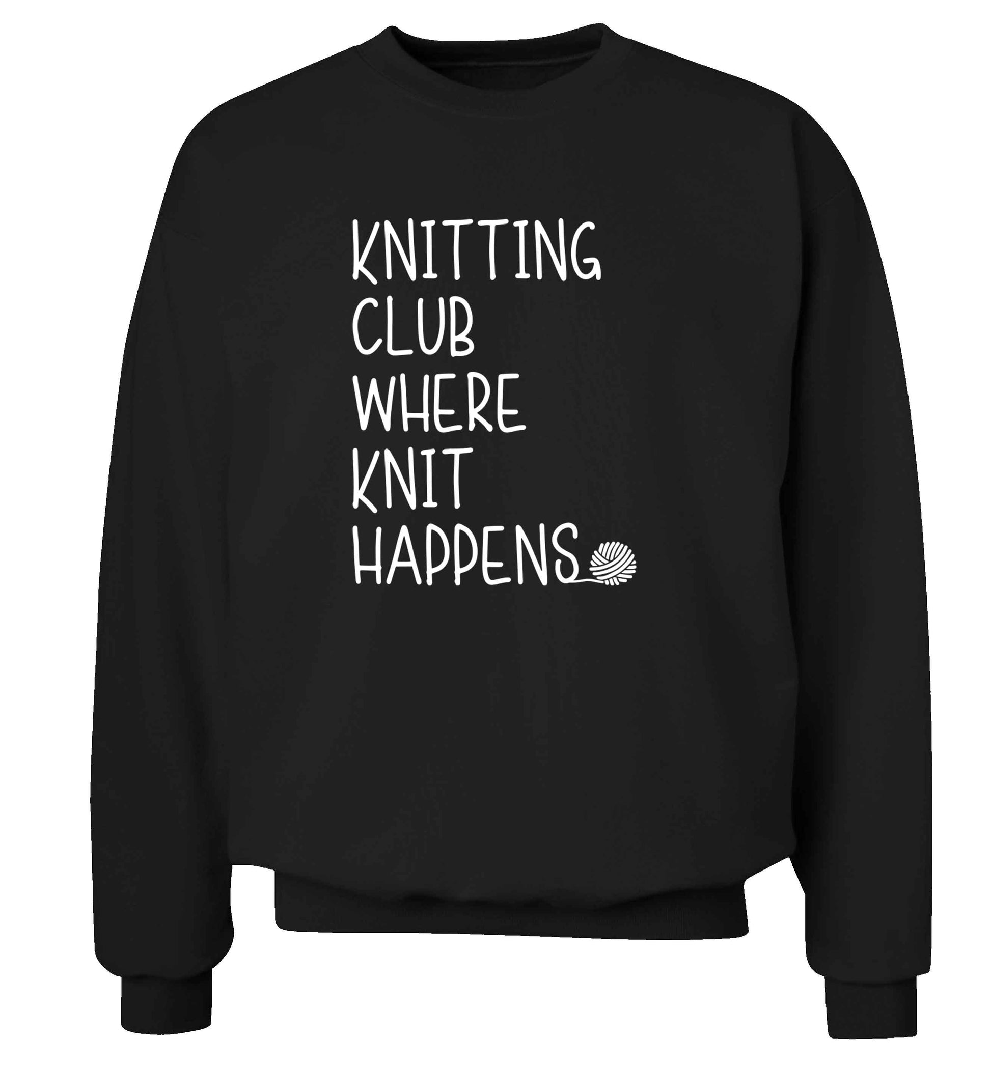 Knitting club where knit happens adult's unisex black sweater 2XL