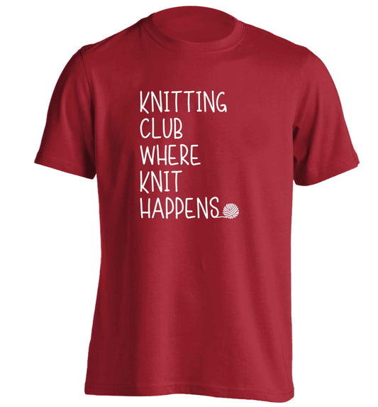 Knitting club where knit happens adults unisex red Tshirt 2XL