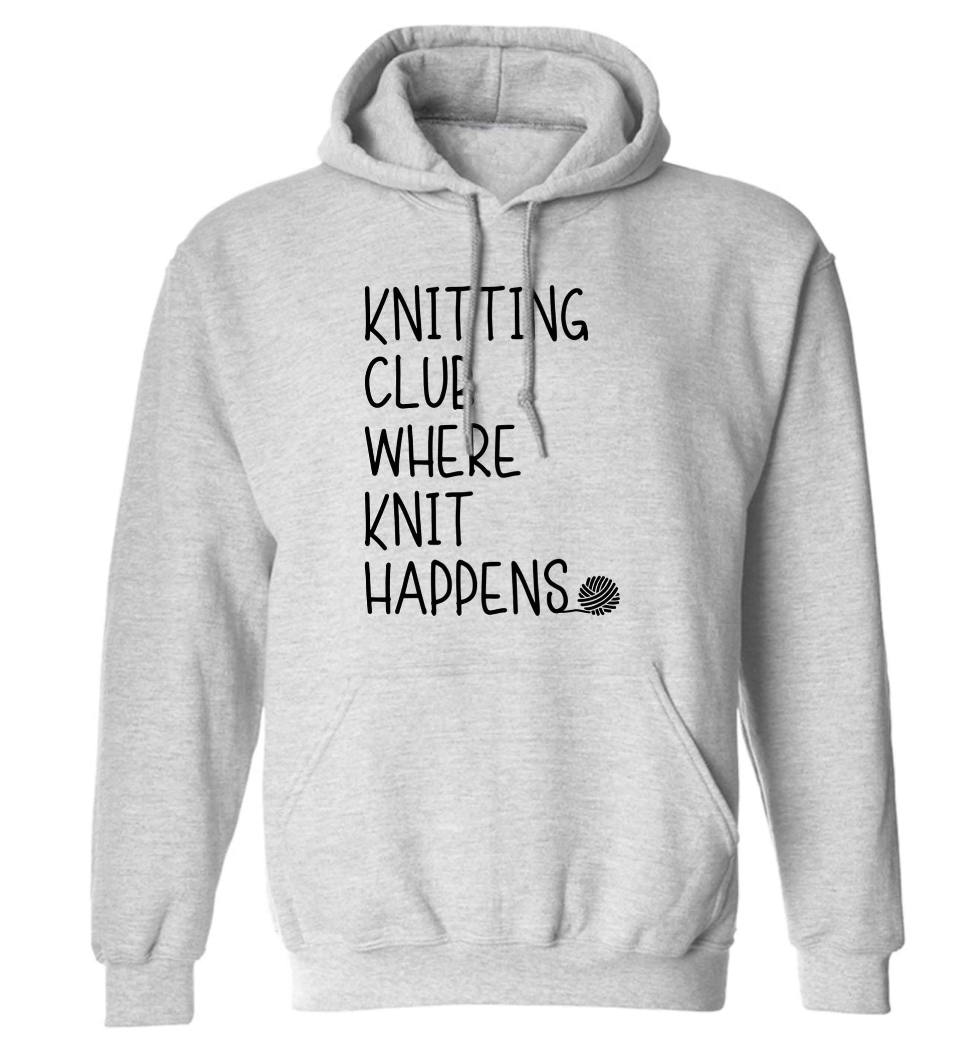 Knitting club where knit happens adults unisex grey hoodie 2XL