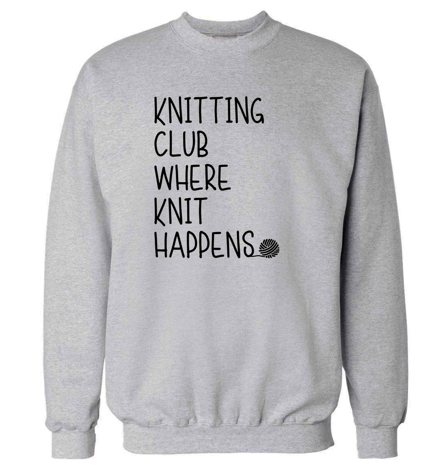 Knitting club where knit happens adult's unisex grey sweater 2XL