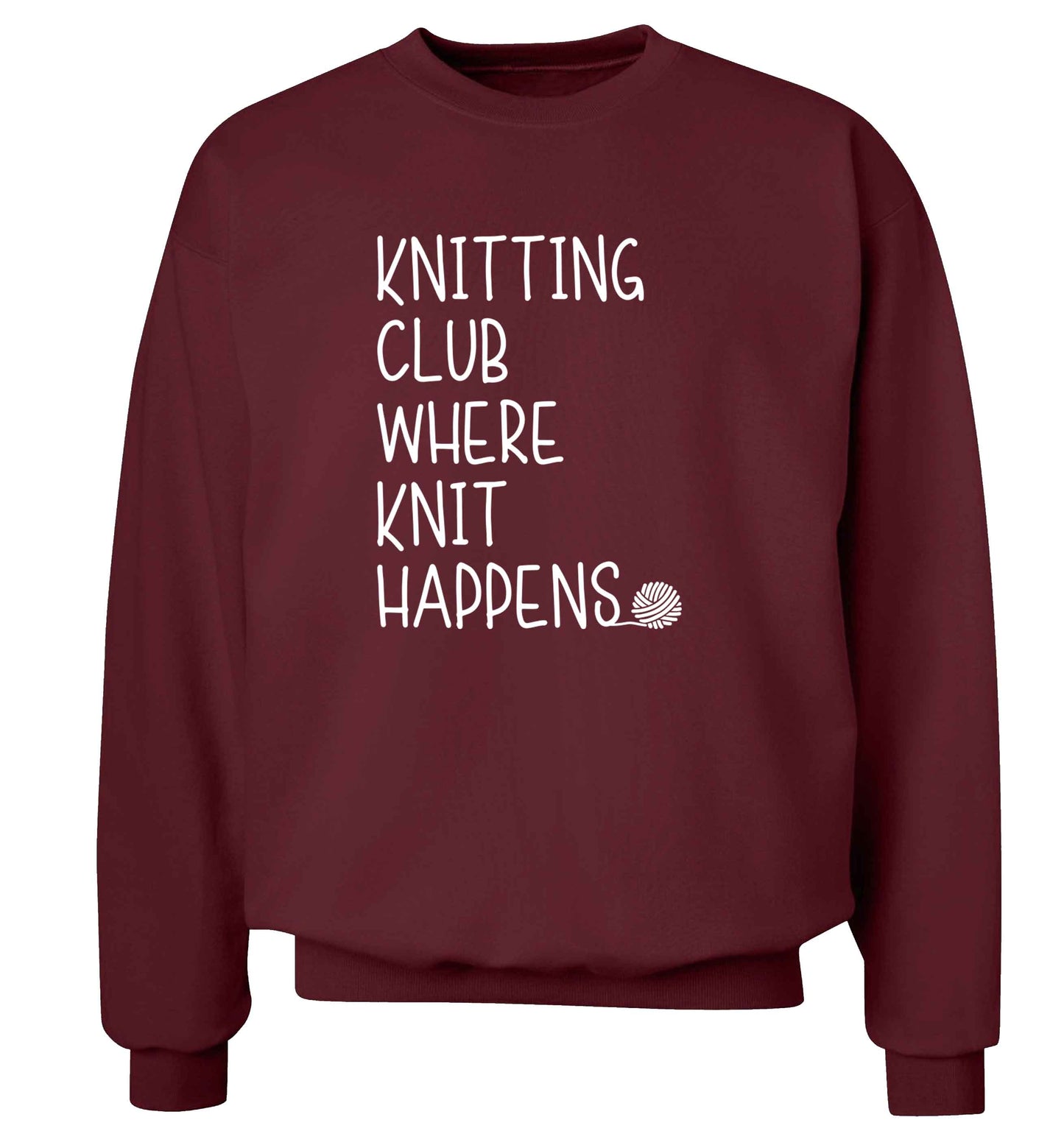 Knitting club where knit happens adult's unisex maroon sweater 2XL