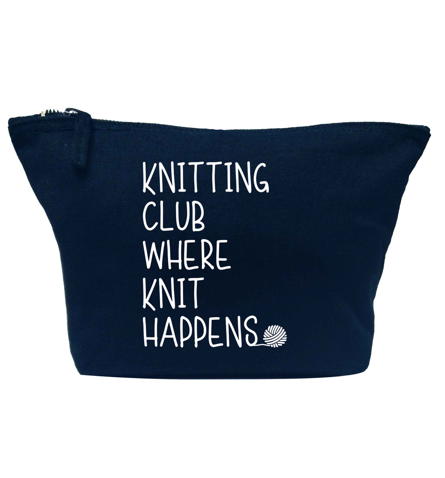 Knitting club where knit happens navy makeup bag