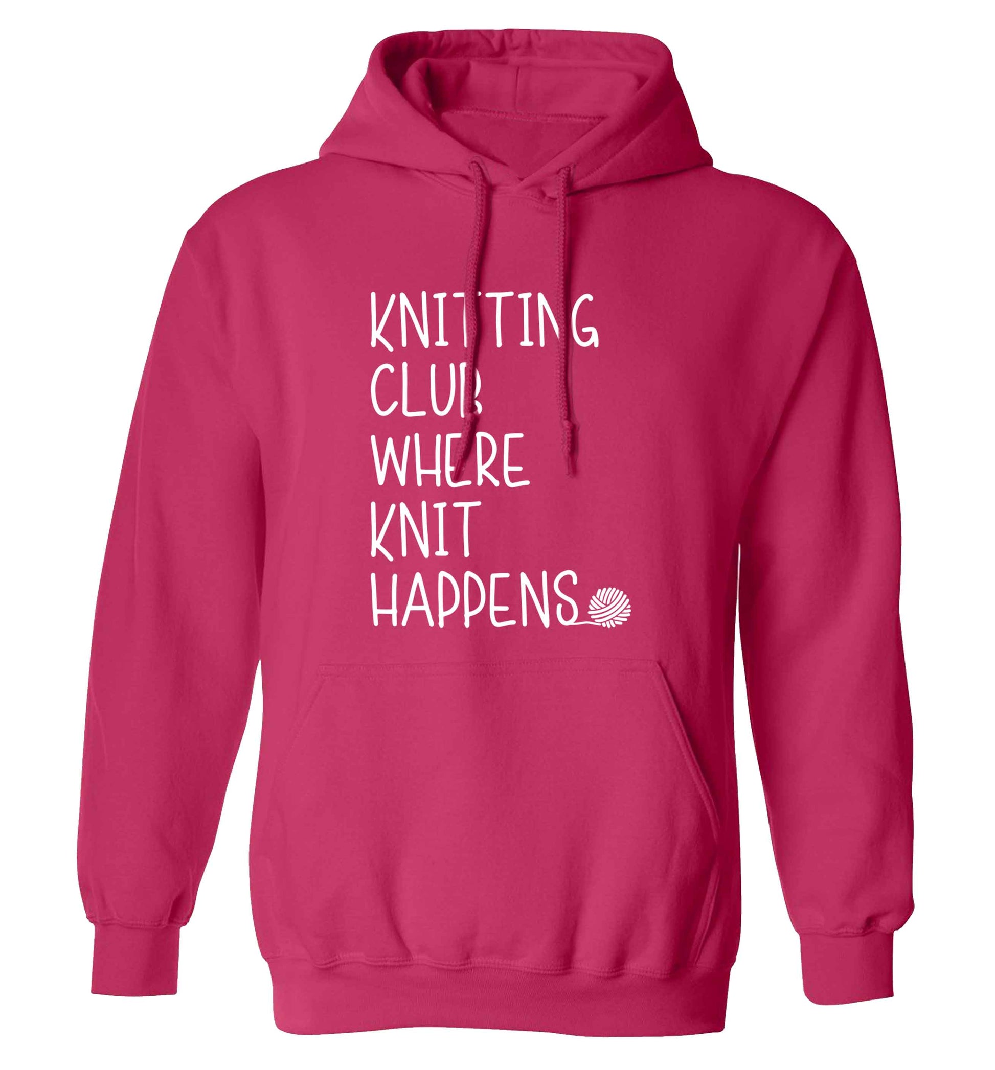 Knitting club where knit happens adults unisex pink hoodie 2XL
