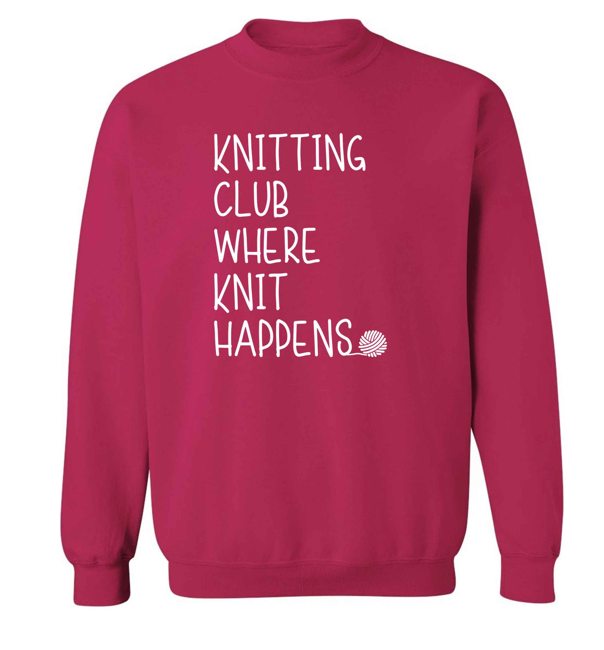 Knitting club where knit happens adult's unisex pink sweater 2XL