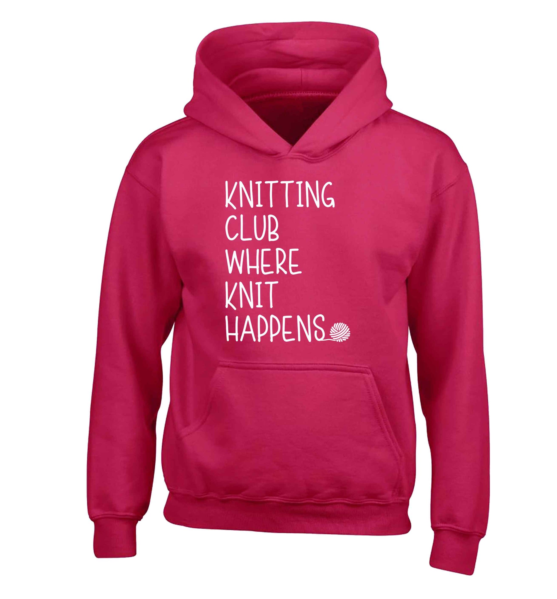 Knitting club where knit happens children's pink hoodie 12-13 Years