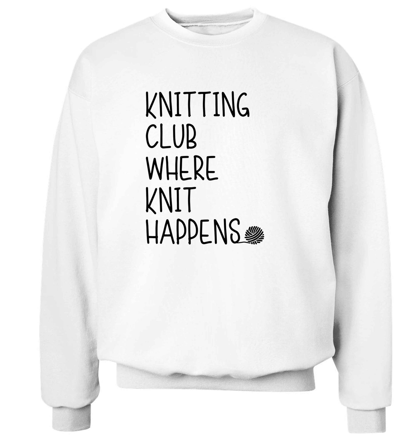 Knitting club where knit happens adult's unisex white sweater 2XL