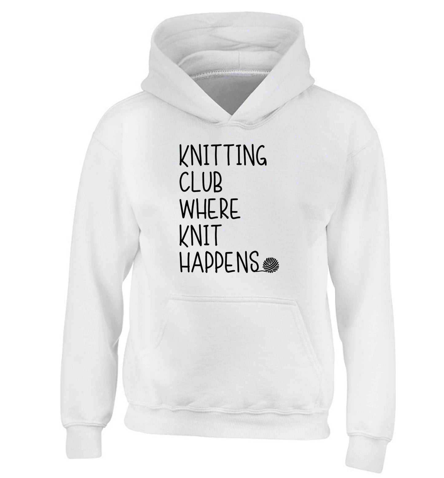 Knitting club where knit happens children's white hoodie 12-13 Years
