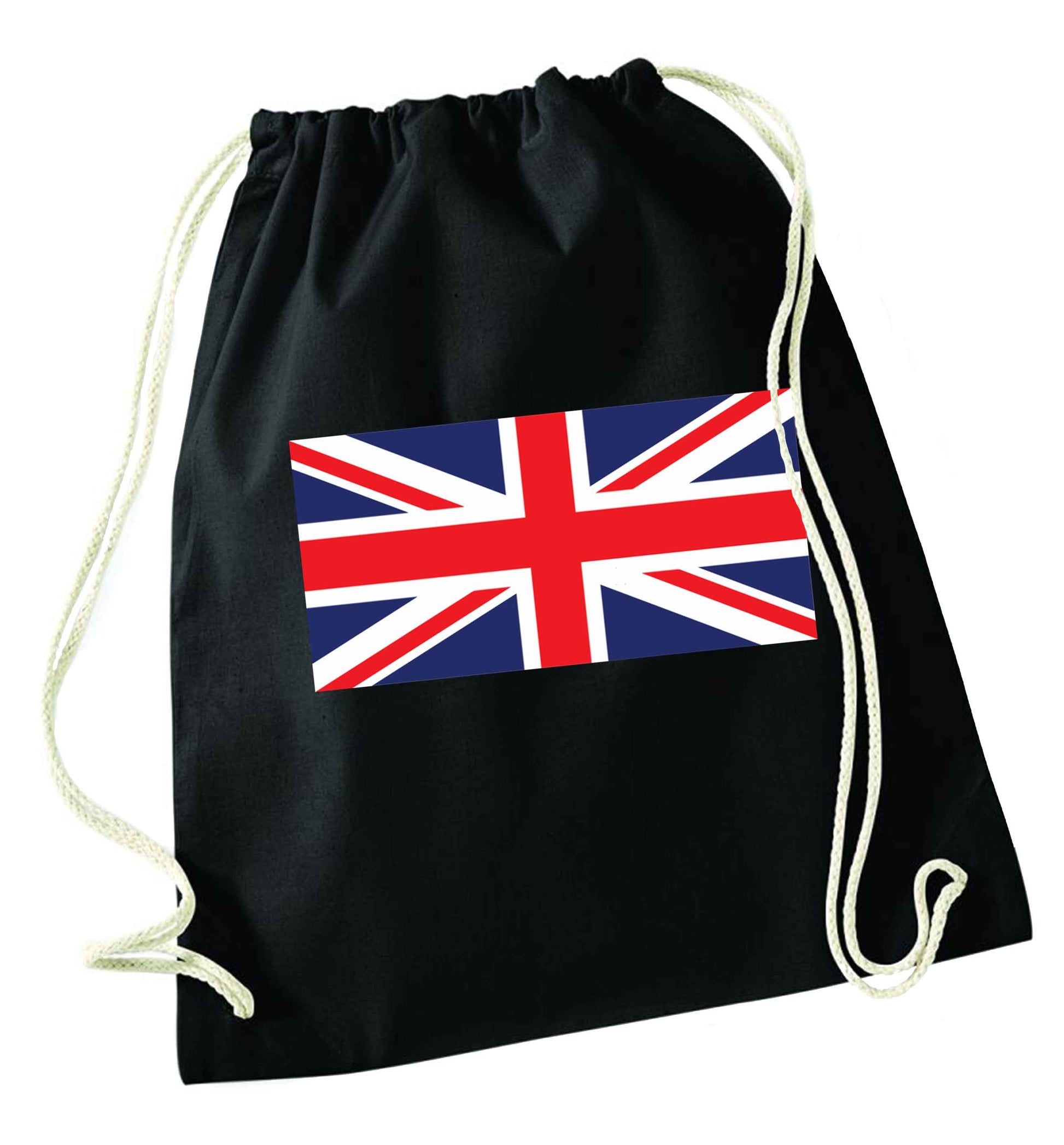 Union Jack black drawstring bag