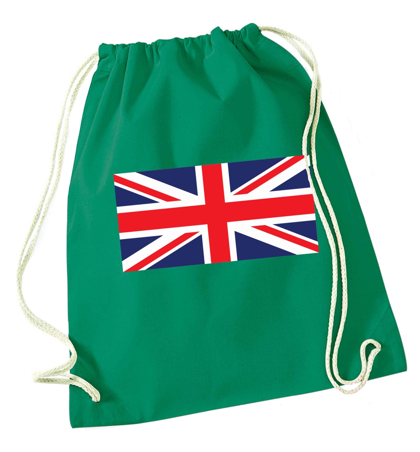 Union Jack green drawstring bag