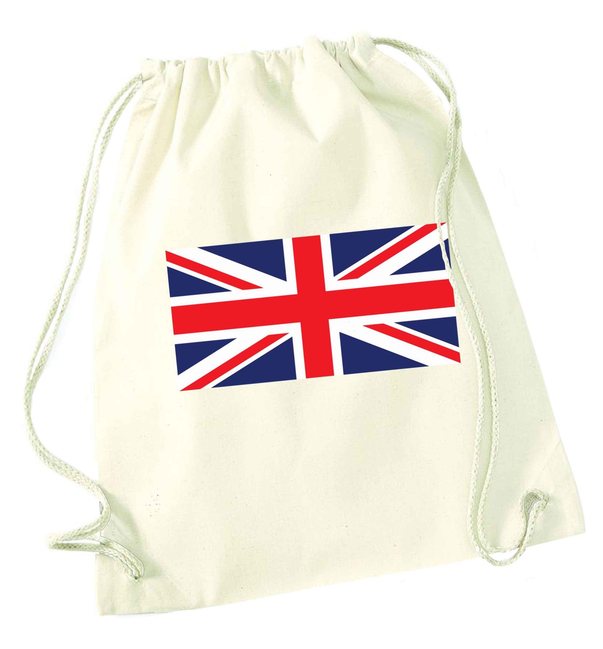 Union Jack natural drawstring bag