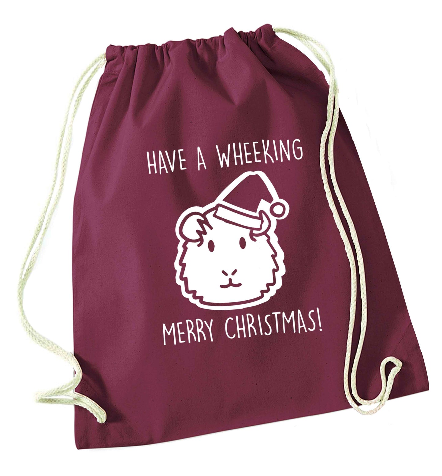 Have a wheeking merry Christmas maroon drawstring bag