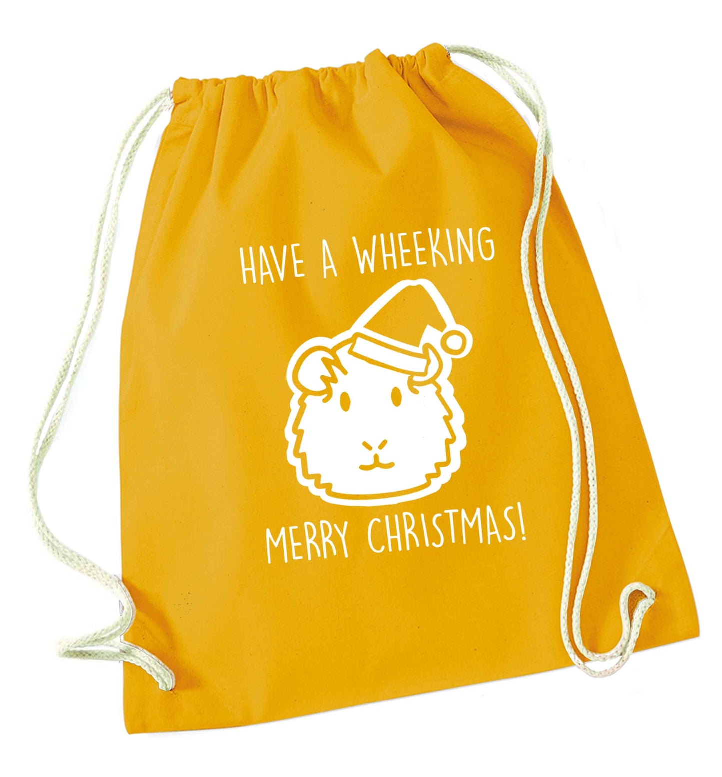 Have a wheeking merry Christmas mustard drawstring bag