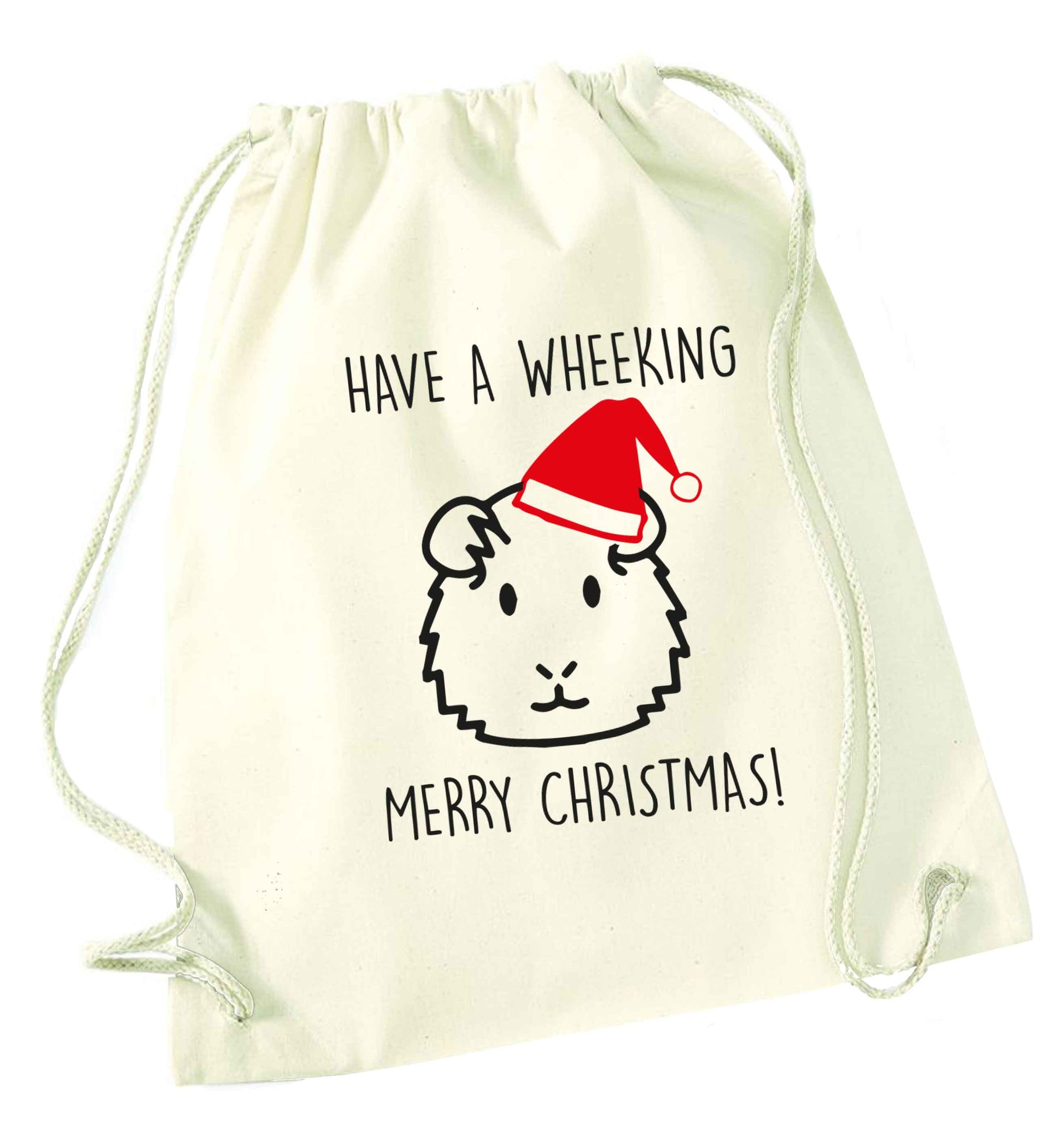 Have a wheeking merry Christmas natural drawstring bag