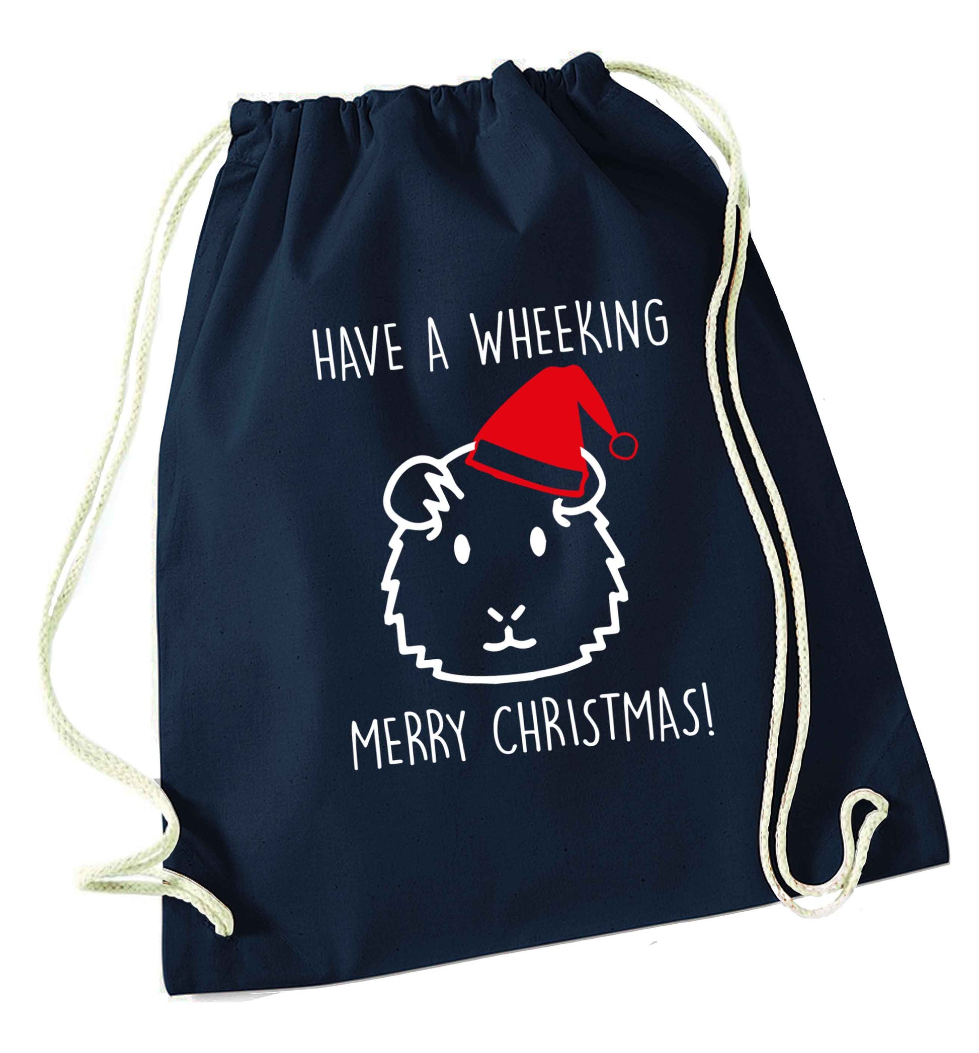 Have a wheeking merry Christmas navy drawstring bag